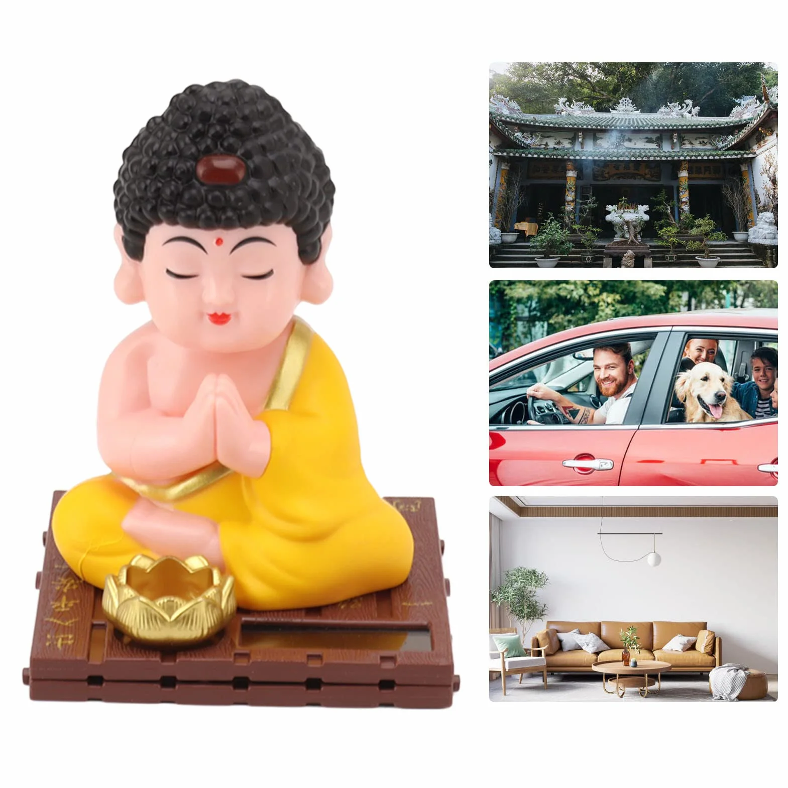 Figurine de Bouddha Hochant la Tête Solaire, Statue en Plastique Couleurs Vives pour Maison Voiture Bureau
