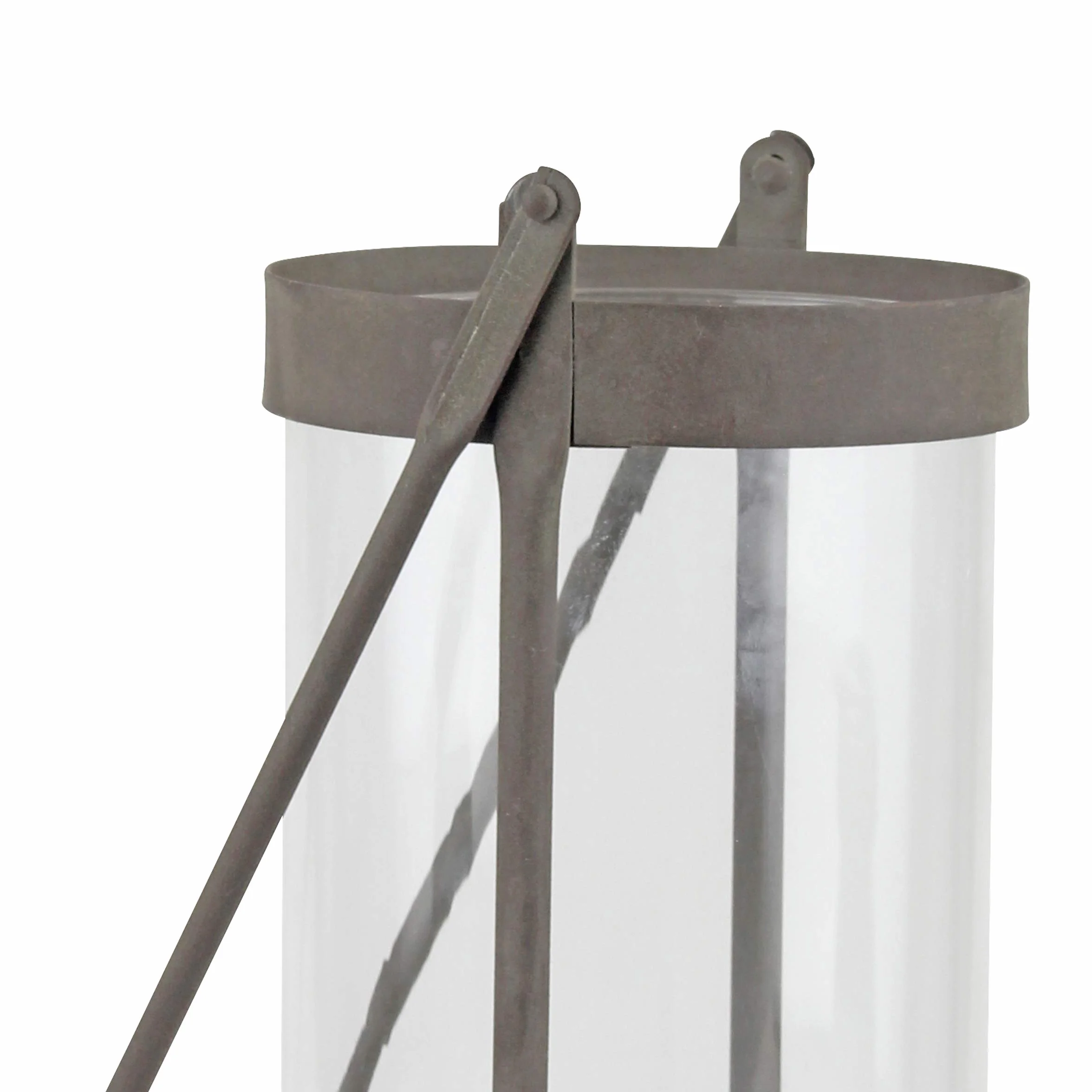 Stonebriar Lanterne à Bougie cylindrique en Verre Industriel avec Cadre et poignée en métal zingué Rustique