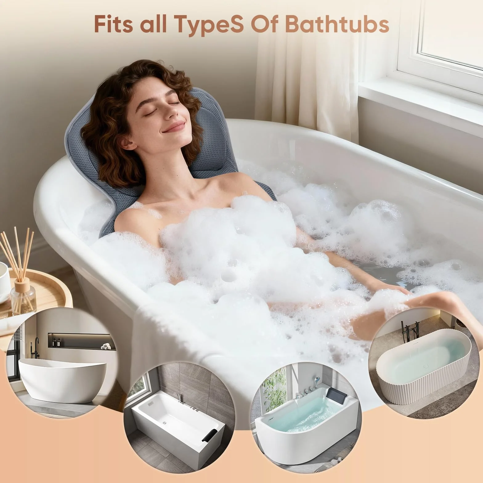 Coussin Baignoire Corps Complet 4D, Matelas de Bain, Oreiller Baignoire avec Appui-tête et Coussin supplémentaire Amovible 133 x 41 cm et Sac de Toilette