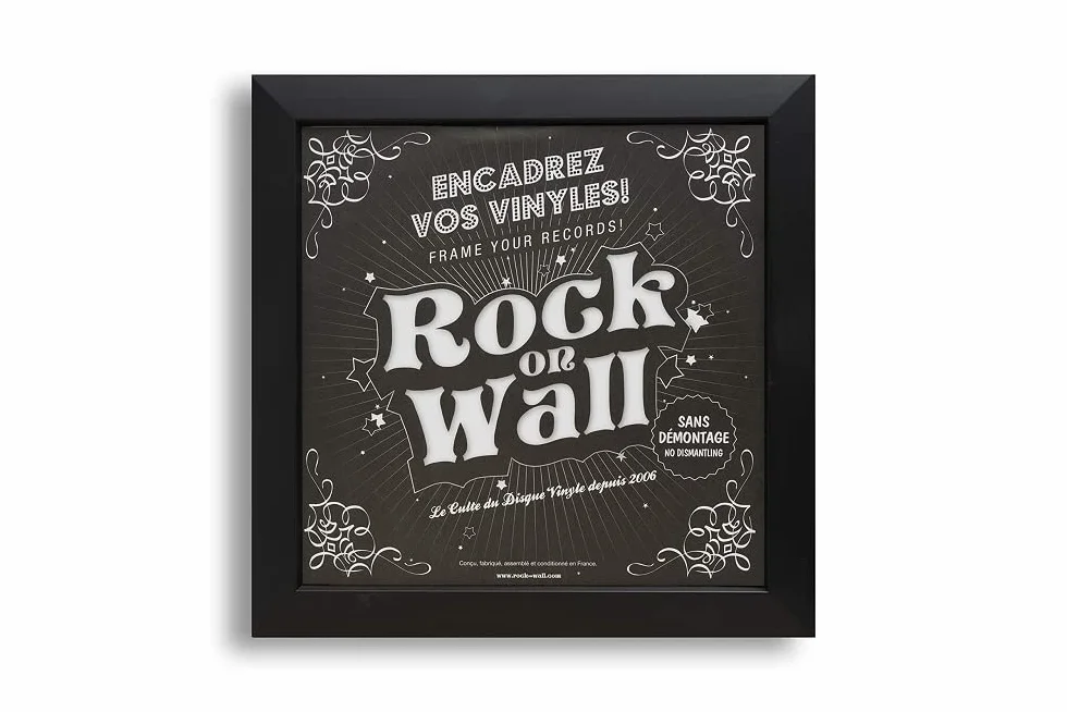 Rock On Wall Cadre pour Disque Vinyle Noir Ouverture Fermeture Facile Encoche de Suspension Intégrée Fabriqué en France