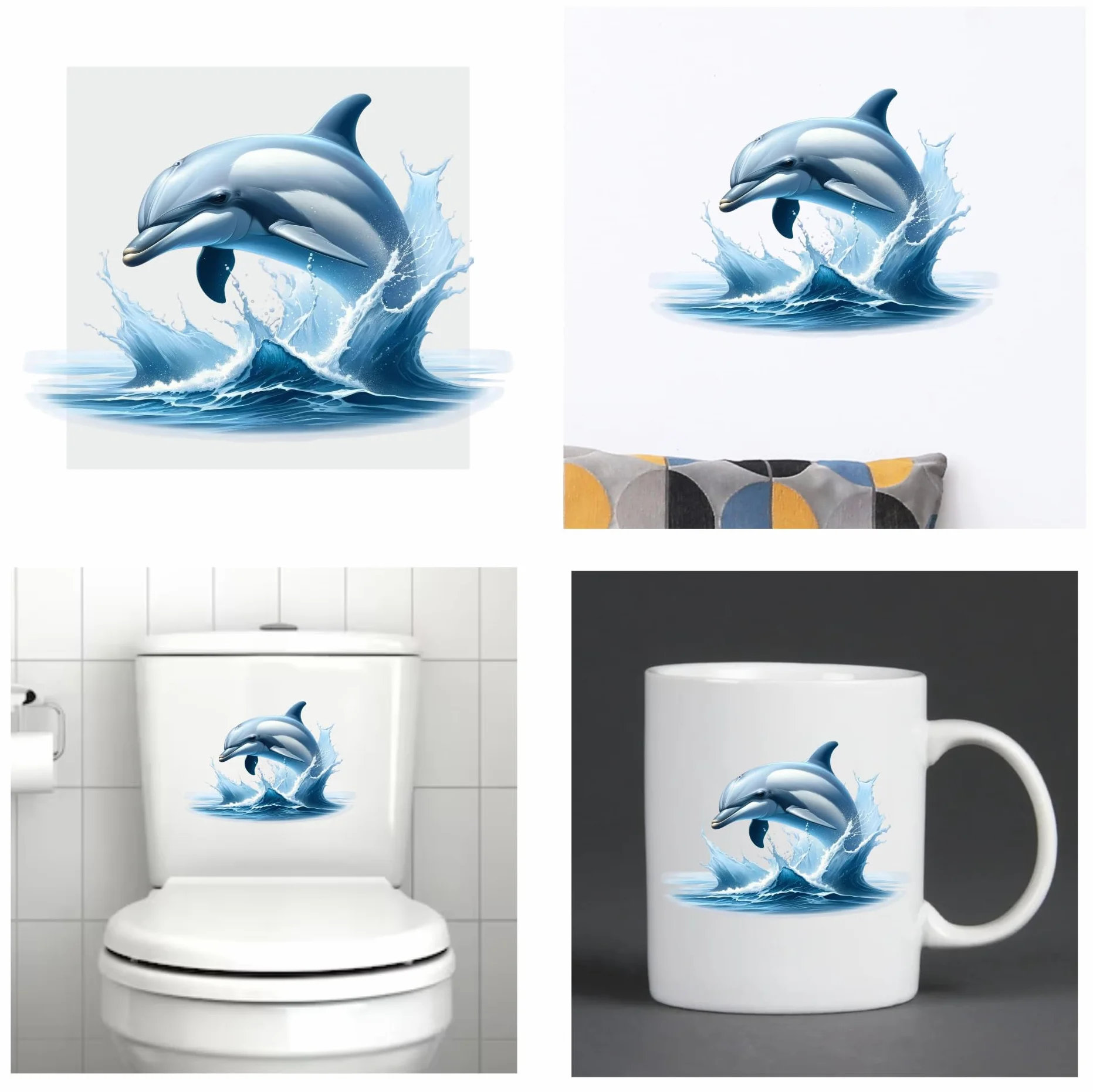Autocollants dauphin vinyle décoration murale lot de 4 pour mugs tasses pare-chocs voiture douche carrelage