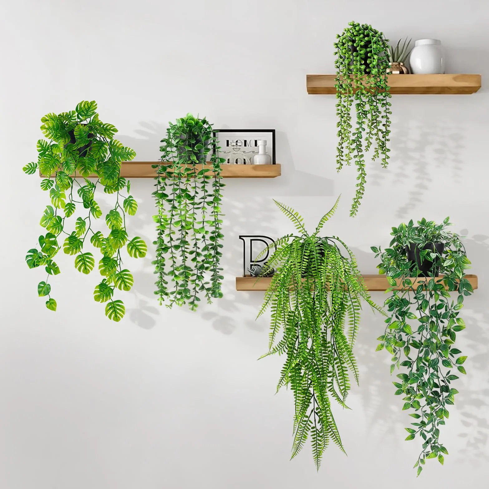 Plante Suspendue Artificielle avec Pot 5PCS Deco Interieur Tombante Fausse Plante pour Salle de Bain Maison Bureau