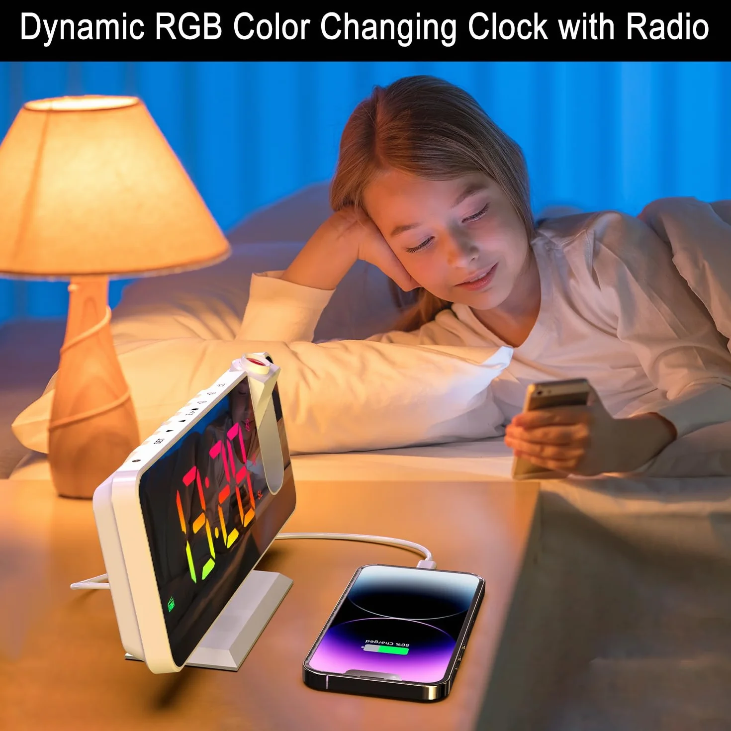 Réveil avec Projection Numérique RGB Horloge Colorée pour Chambre