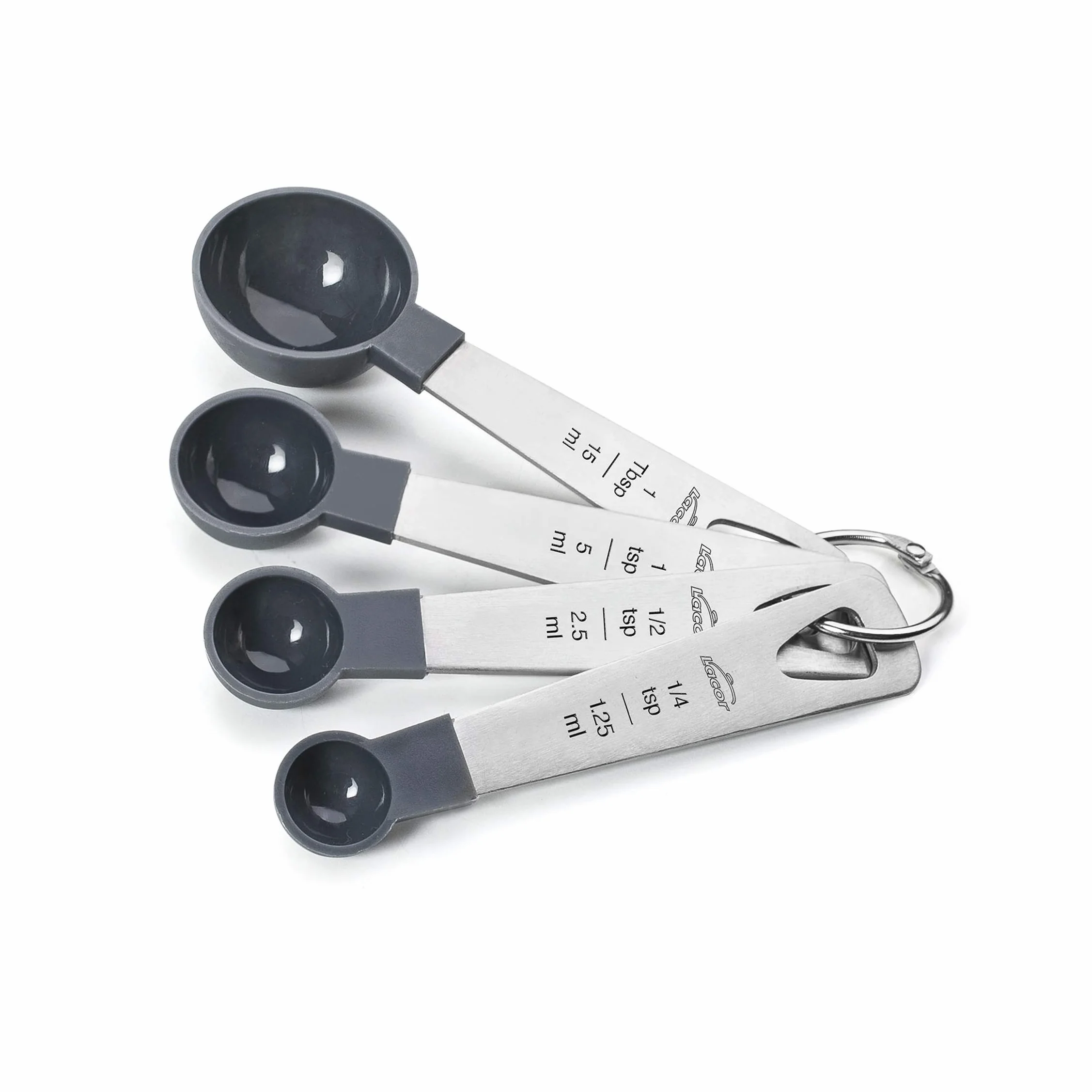 LACOR Ensemble 4 Cuillères à Mesurer en Acier Inoxydable et PP, Empilable, Sans BPA, Gris