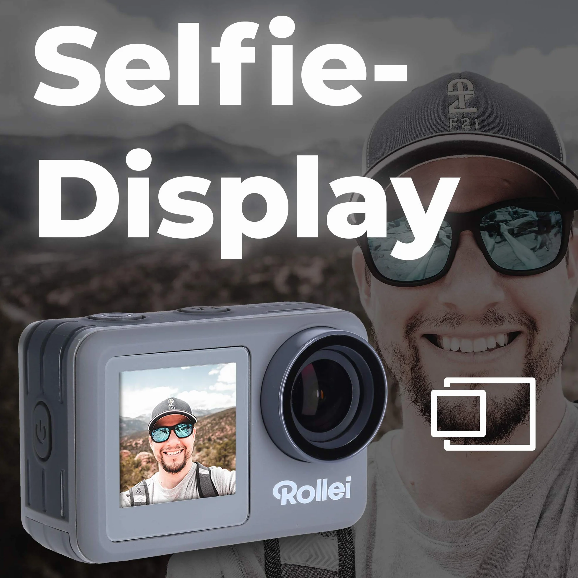 Rollei Kamera podwodna Action Cam 9s Plus I 4K 60fps z wyświetlaczem selfie, stabilizacją obrazu, poklatkiem, zwolnionym tempem, funkcją pętli I wodoodporna do 10m, 65,5 x 43,8 x 26,5 mm