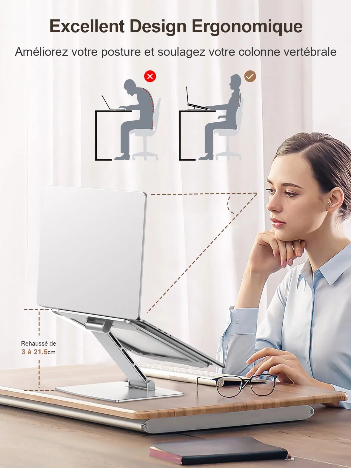 CIRYCASE Support Ordinateur Portable Réglable Aluminium, Laptop Stand Pliable Ergonomique Compatible MacBook Air Pro 10-16"