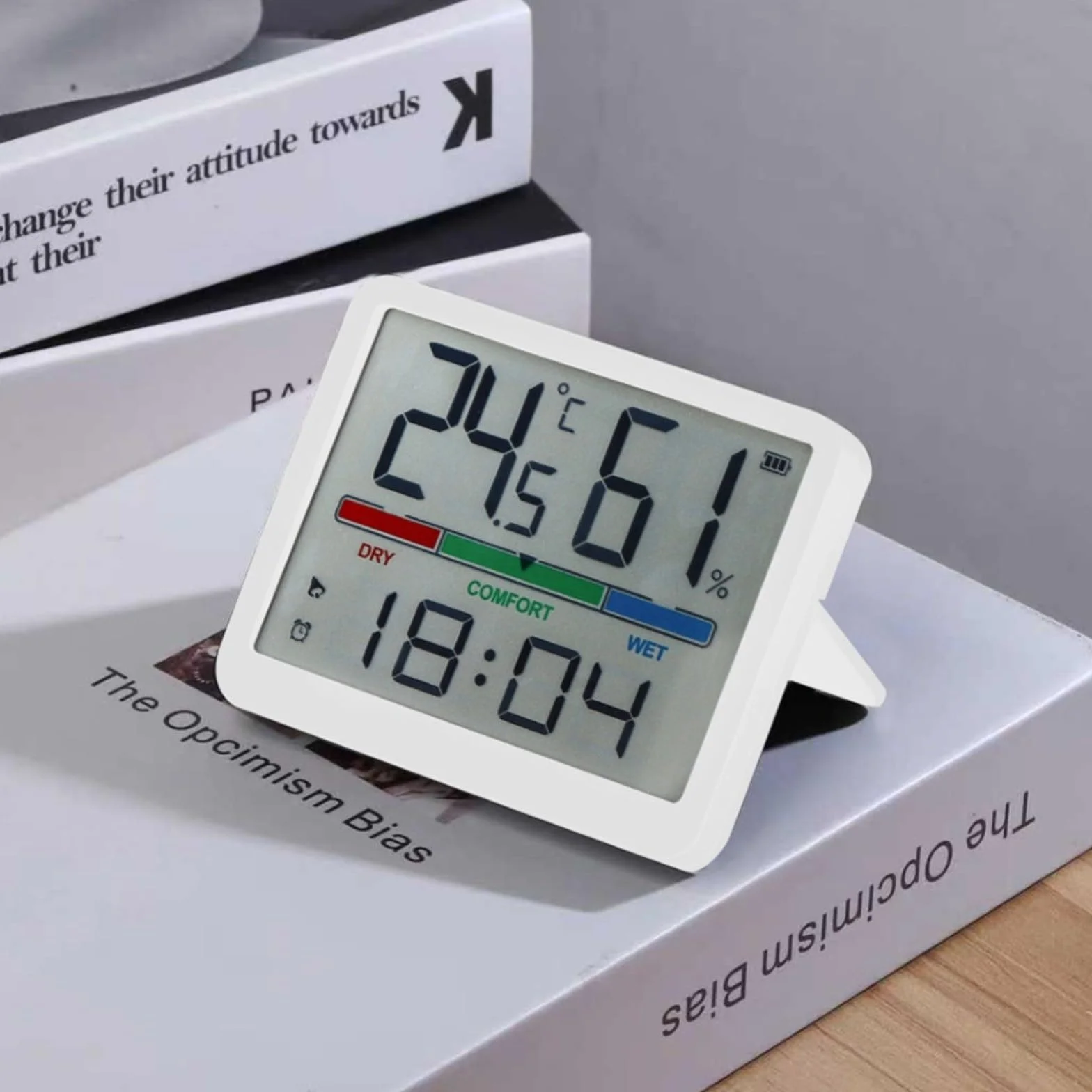 Horloge LCD multifonction thermohygromètre numérique mural avec alarme, 9,4 x 1,6 x 7,7 cm noir