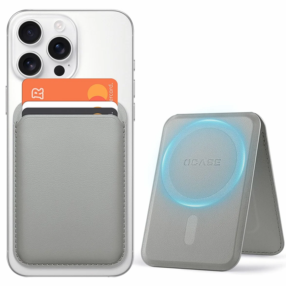 OCASE Magnetyczny portfel z regulowaną podstawką, 3 uchwyty na karty, do serii Kompatybilne z iPhone 16/15/14/13/12, Ultra Slim Nie do iPhone'a Mini Skóra Premium, Szary