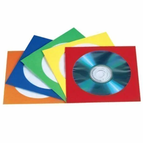 100 CD/DVD Pochettes Papier Couleur avec Fenêtre et Rabat