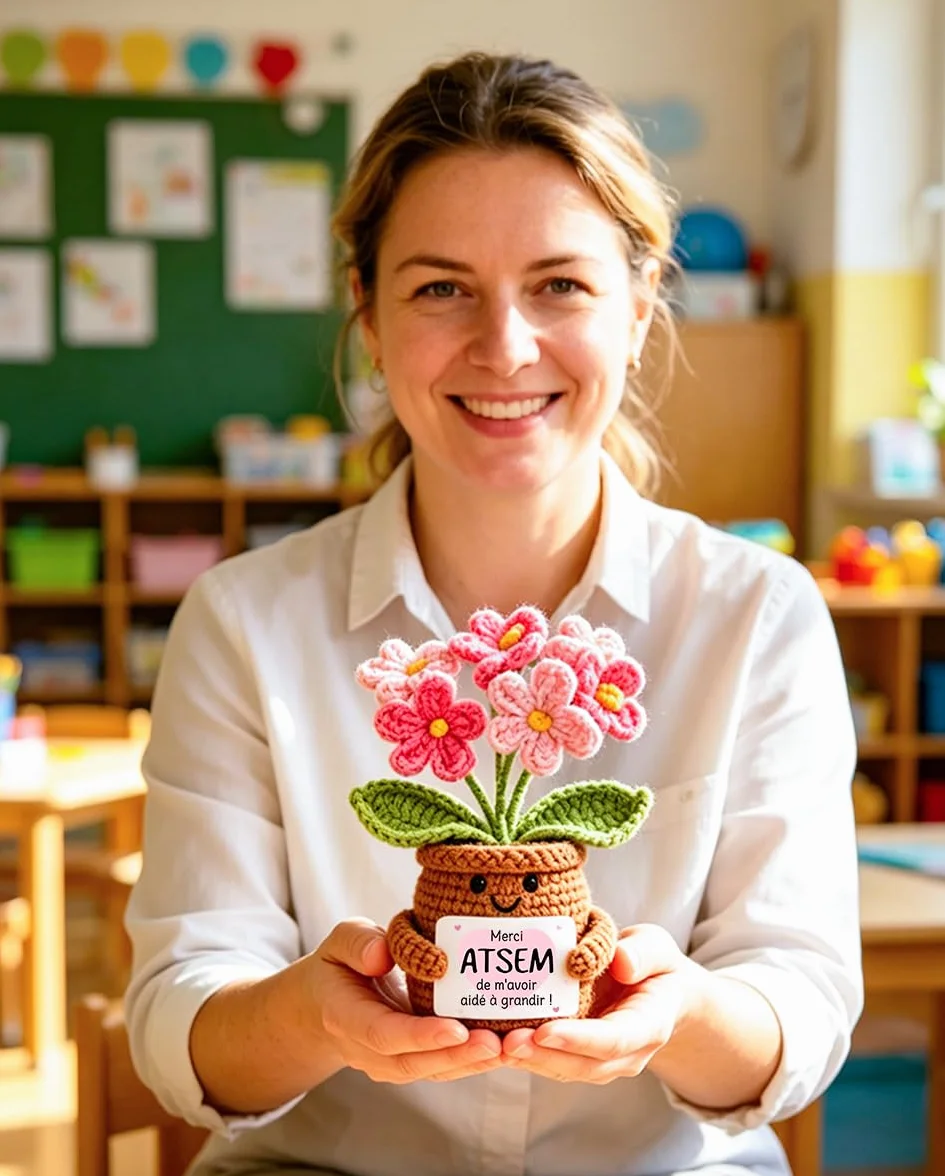 Leboria Cadeau Atsem Maternelle Fleurs Crocheted Pot Souriant Fin d'Année Enseignants