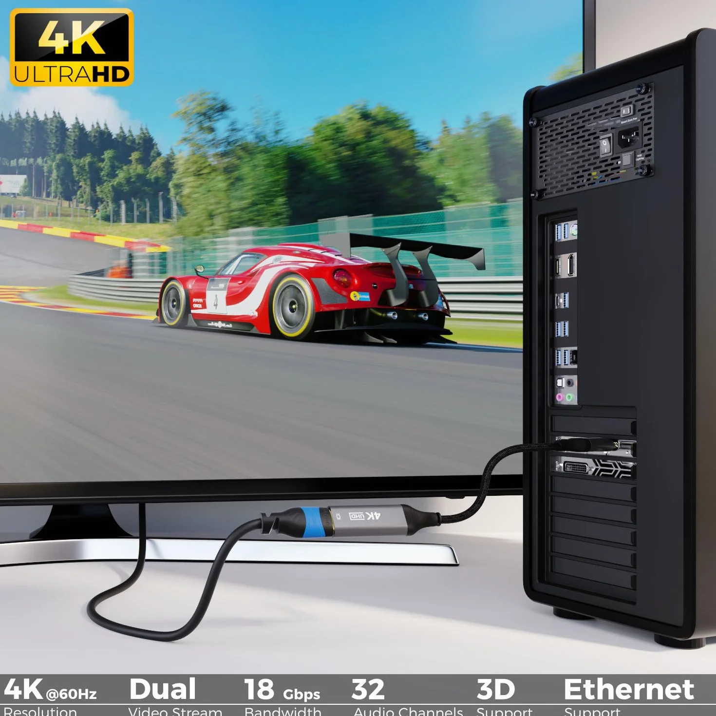 deleyCON Adapter 4K DisplayPort do HDMI (do monitora HDMI/TV/Beamer) - jednokierunkowy - 4K 60Hz, 1080P WQHD @165Hz 144Hz 120Hz 60Hz - do DisplayPort, komputera, karty graficznej, komputera
