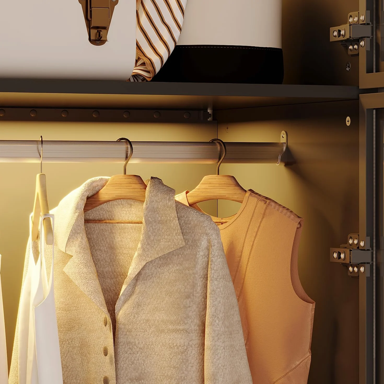 Armoire vitrée avec tringle à vêtements 190cm Vitrine avec 3 éclairages LED Armoire de rangement en verre trempé Vitrine en verre avec 6 portes 5 étagères cadre de porte en fer 120x48x190cm Noir