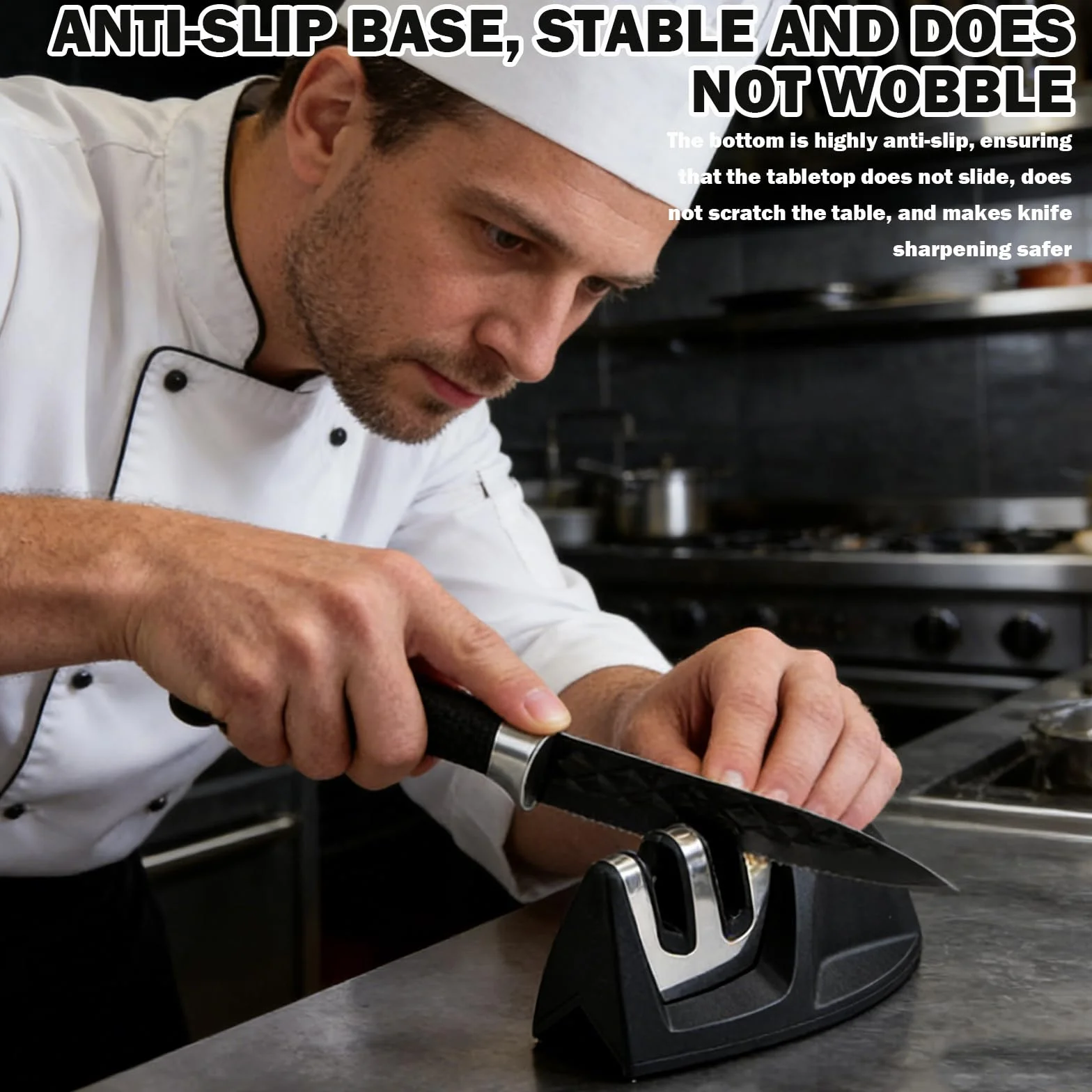 Aiguiseur de Cuisine Professionnel Manuel 2 en 1 pour Couteaux Acier Inoxydable et Céramique, Base Anti-dérapante Noir