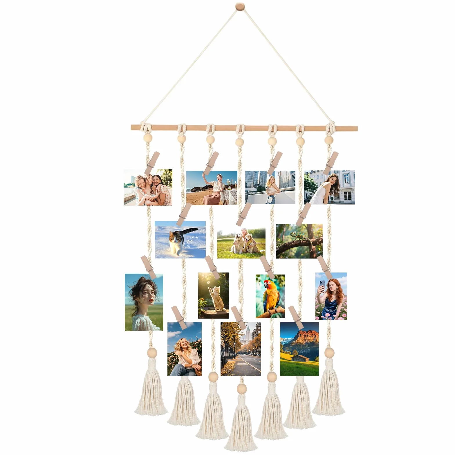 Suspendu Pele Mele Photo Mural Porte Photo Murale Suspendue Bohème 30 Pinces en Bois 2 Clous sans Trace