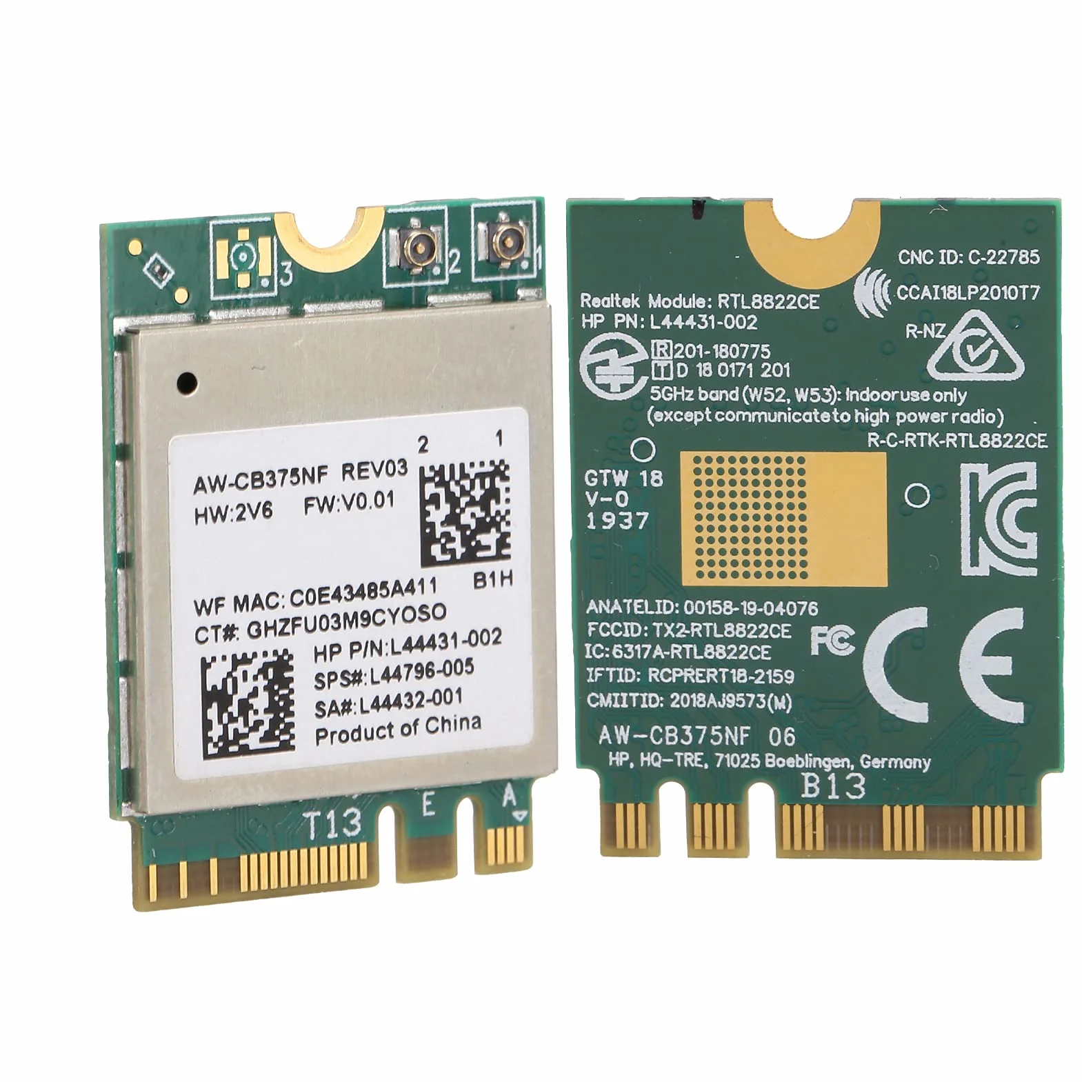 Karta Sieci Bezprzewodowej na PC, moduł WiFi Akcesoria Komputerowe 2.4/5.0GHz Bluetooth 5.0 M.2 NGFF Karta Sieci Bezprzewodowej 802.11a/b/g/n/ac RTL8822CE
