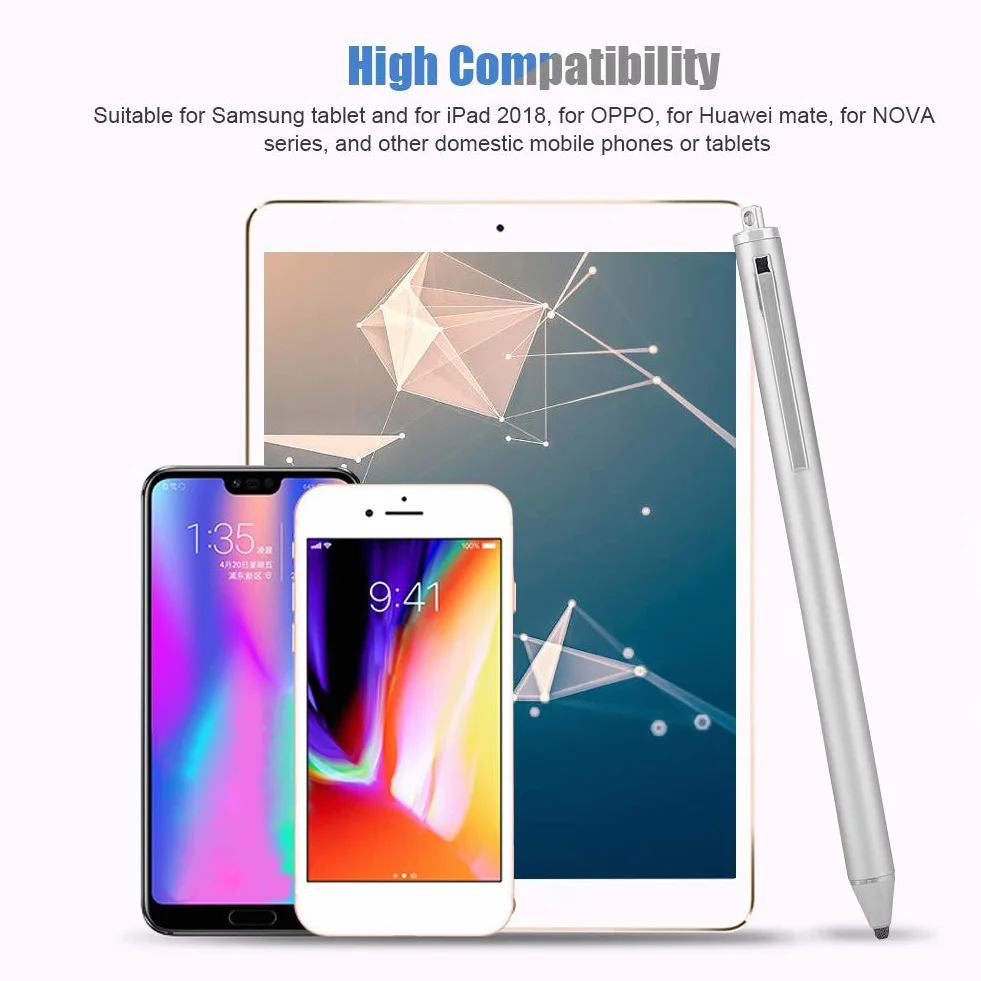 Pióro do Ekranu Dotykowego, Przenośny Rysik do Tabletu do Pisania na Androidzie, Rysik do Rysowania Głowicy do Samsunga dla, dla, dla Smartfonów i Tabletów (Srebro)