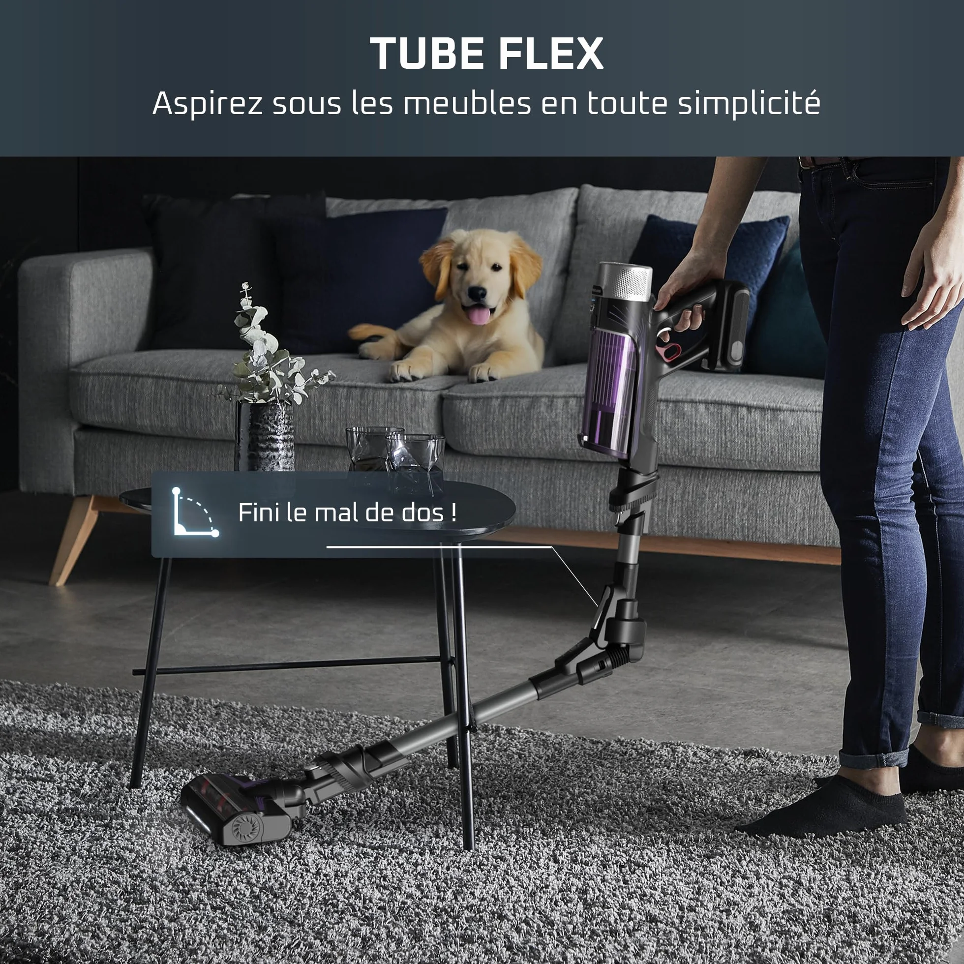 Rowenta X-Force Flex 9.60 Allergie Aspirateur balai sans fil, Filtration Anti-Allergènes, Puissant 100AW, Ultra Léger, Autonomie 45min RH2038WO, Noir / Violet