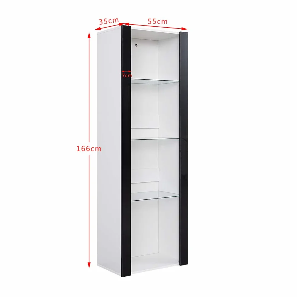 Panana Vitrine Lumières LED Meuble de Rangement avec Etagères sur Salon, Bureau, 55 x 35 x 166 cm (Noir+Blanc)