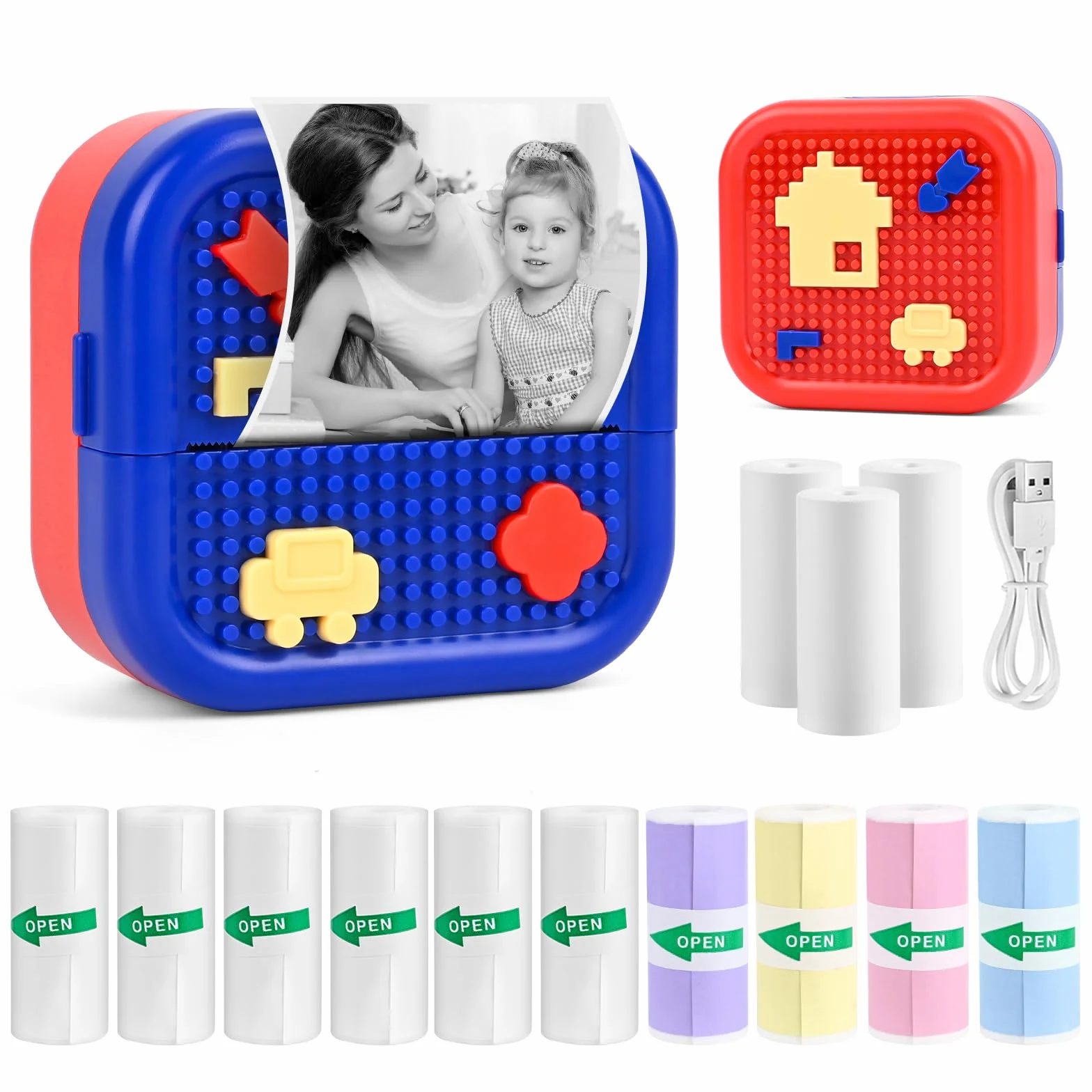 Mini drukarka, mobilna drukarka fotograficzna, przenośna mini drukarka fotograficzna, bezprzewodowa drukarka fotograficzna z 13 rolkami, do smartfona, drukarka Bluetooth, pomoc w nauce,