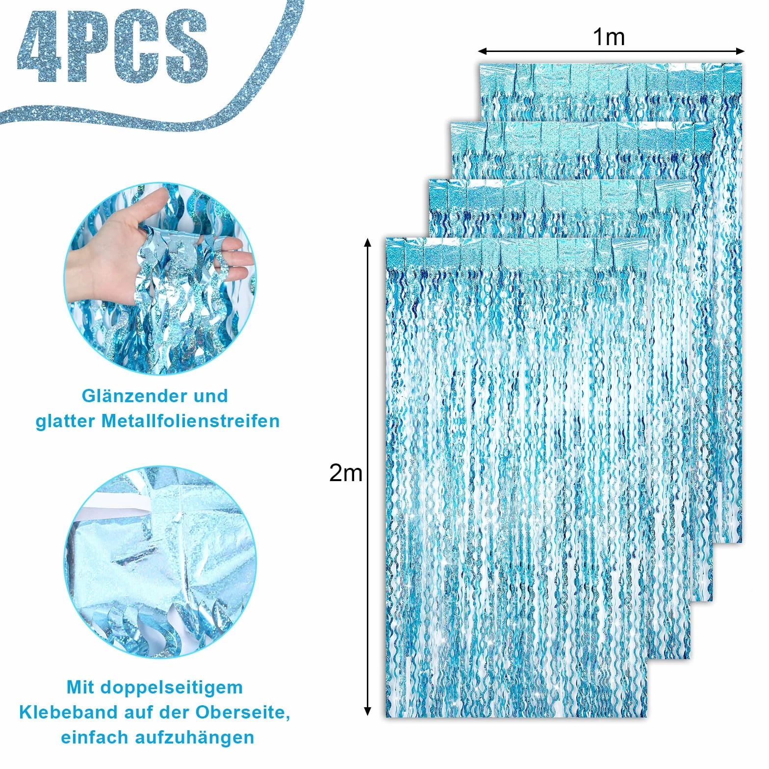 Rideaux à paillettes 1 m x 2 m bleu clair pour anniversaire fête
