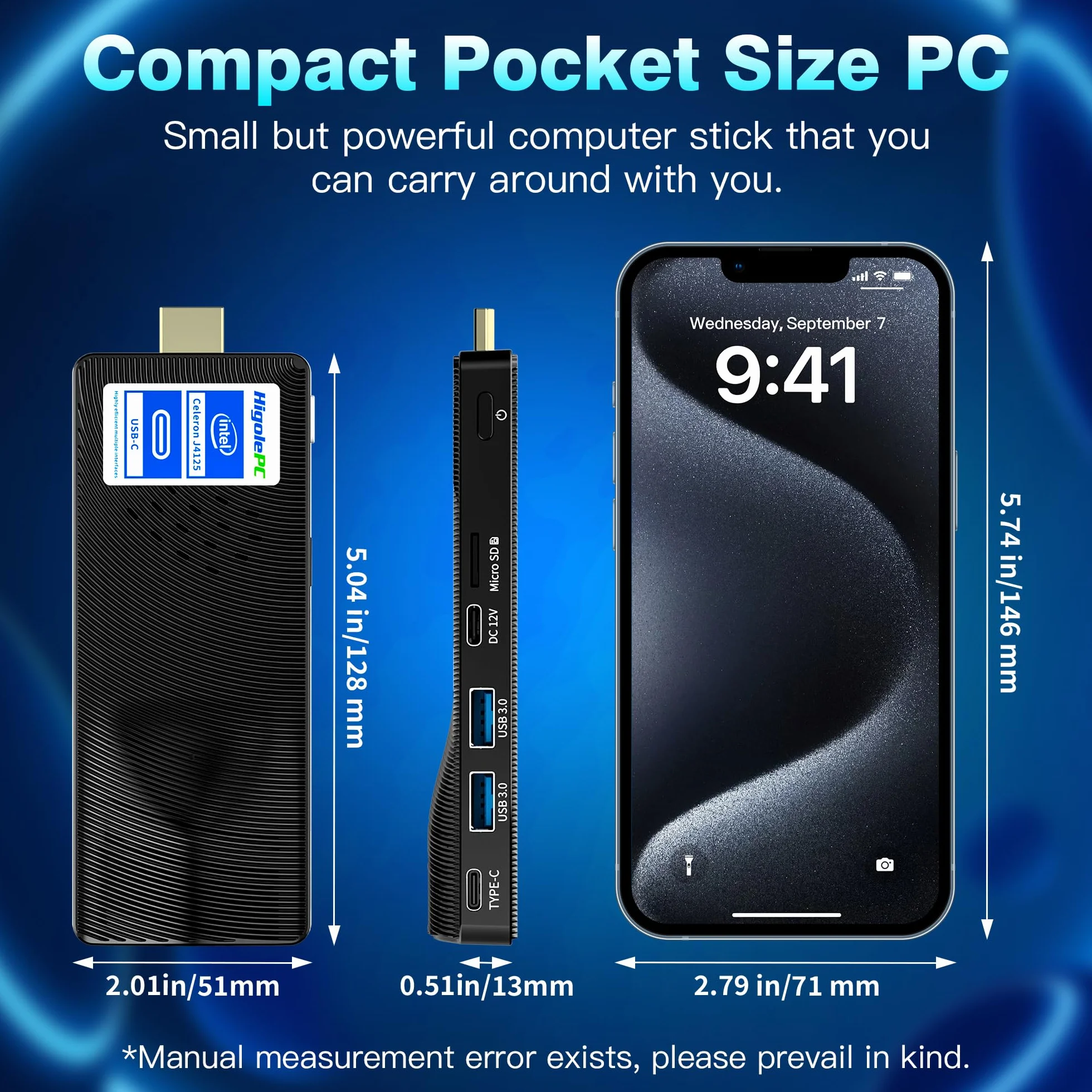 Mini PC Stick Win 11 Pro, Celeron J4125 8GB 256GB eMMC, Fanless, 4K 60Hz, USB-C, WiFi BT 5.2