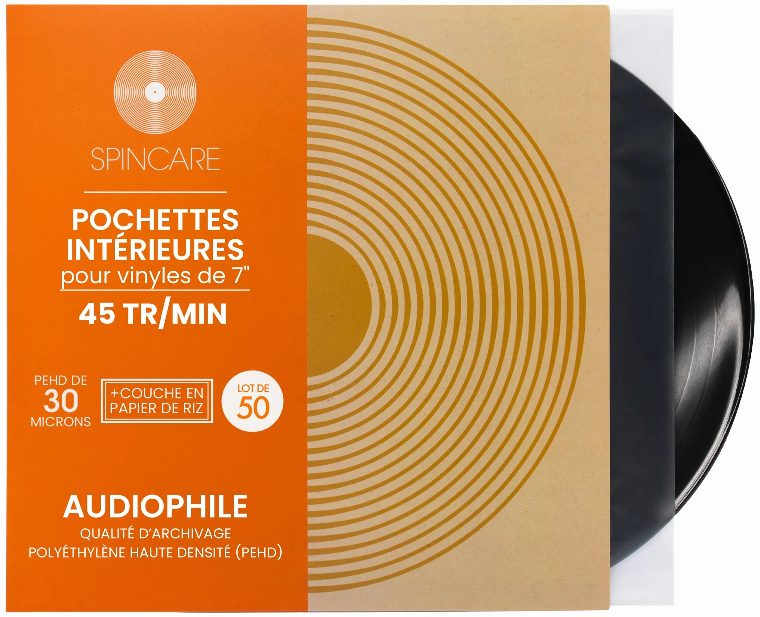 Spincare 50x Pochettes Vinyle 45 Tours 7" Antistatiques HDPE Archivage