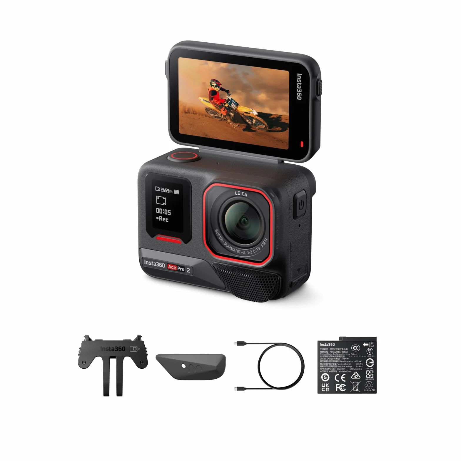 Insta360 Ace Pro 2 szt. Standardowa kamera sportowa wodoodporna 8K współinżynierska z Leica, czujnik 1/1,3", podwójny układ AI, doskonały przy słabym świetle, doskonały dźwięk