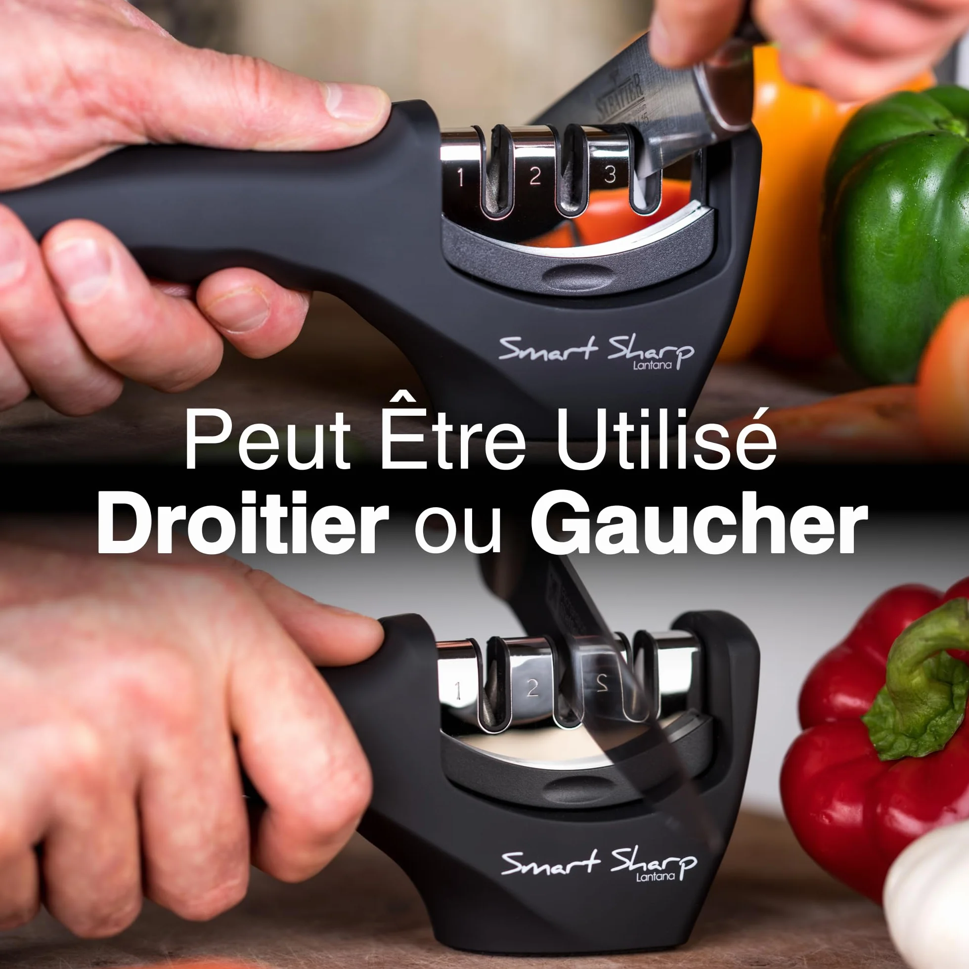 Aiguiseur à couteaux de cuisine Smart Sharp 3 phases Lantana - pierre céramique carbure tungstène diamant