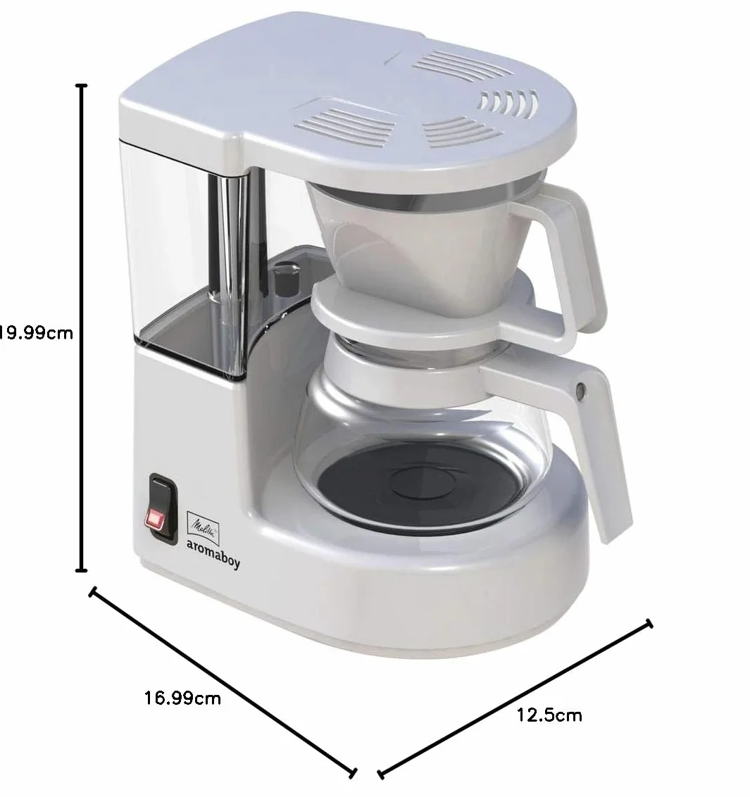 Melitta, Cafetière Filtre AROMABOY 0,25L Blanc, Design Compact, Température d'Infusion Optimale, Fonction Arrêt automatique, Porte-filtres 100 pour 2 tasses,1015-01,500W