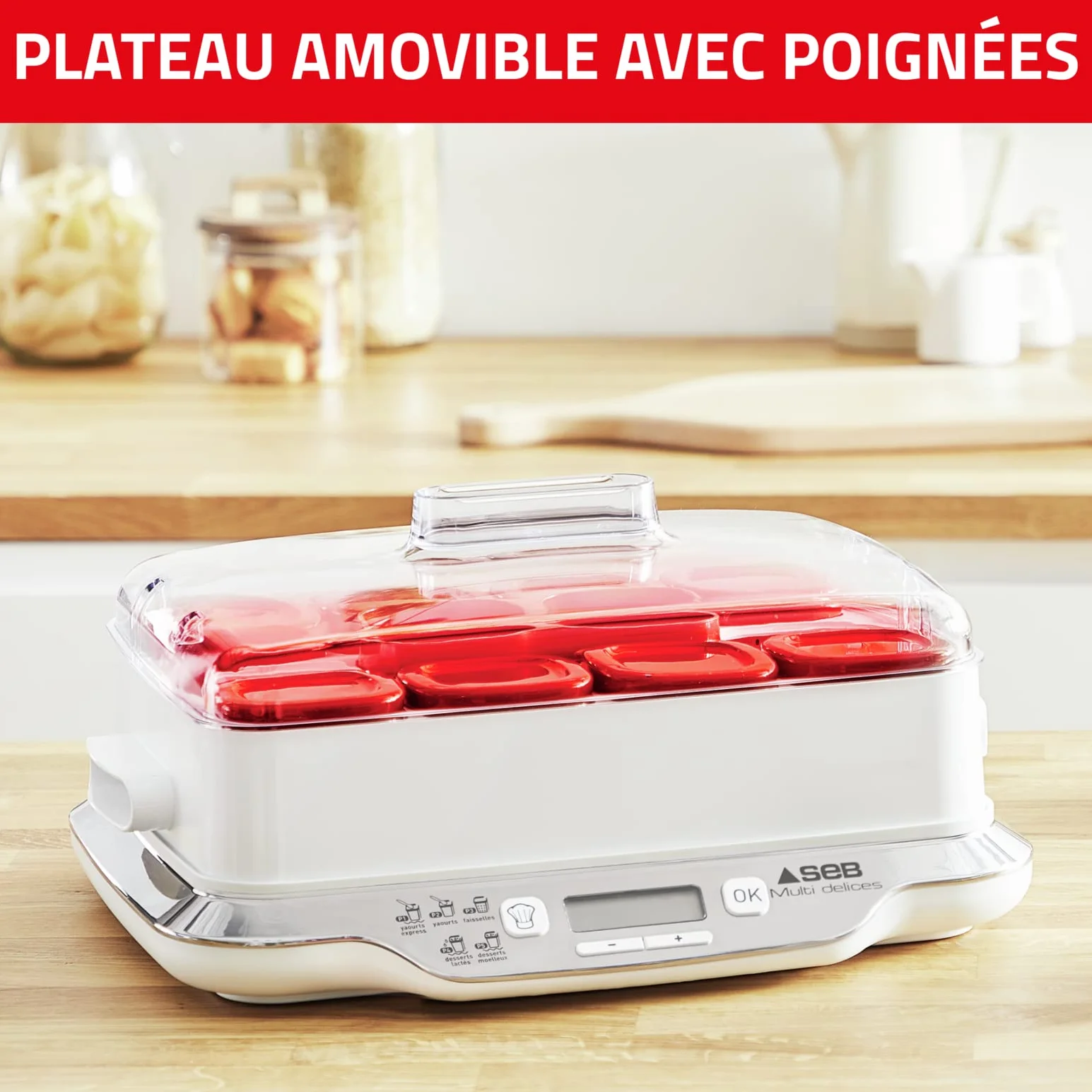 Seb Multi Délices, Express Yaourtière 12 pots verre 140 ml, Sans BPA, 5 programmes automatiques, Programme Express, Fabriqué en France YG661500