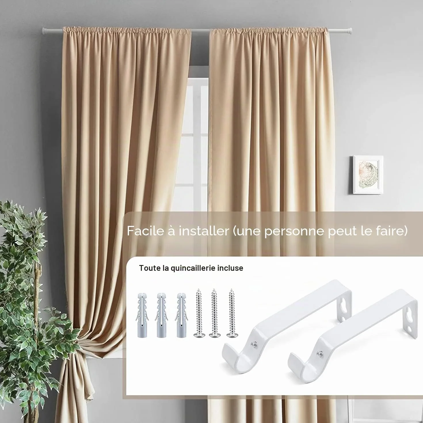 Tringle à Rideaux Extensible 71-472cm Acier Inoxydable 16mm Blanc Mat pour Fenêtre Décorative Salon