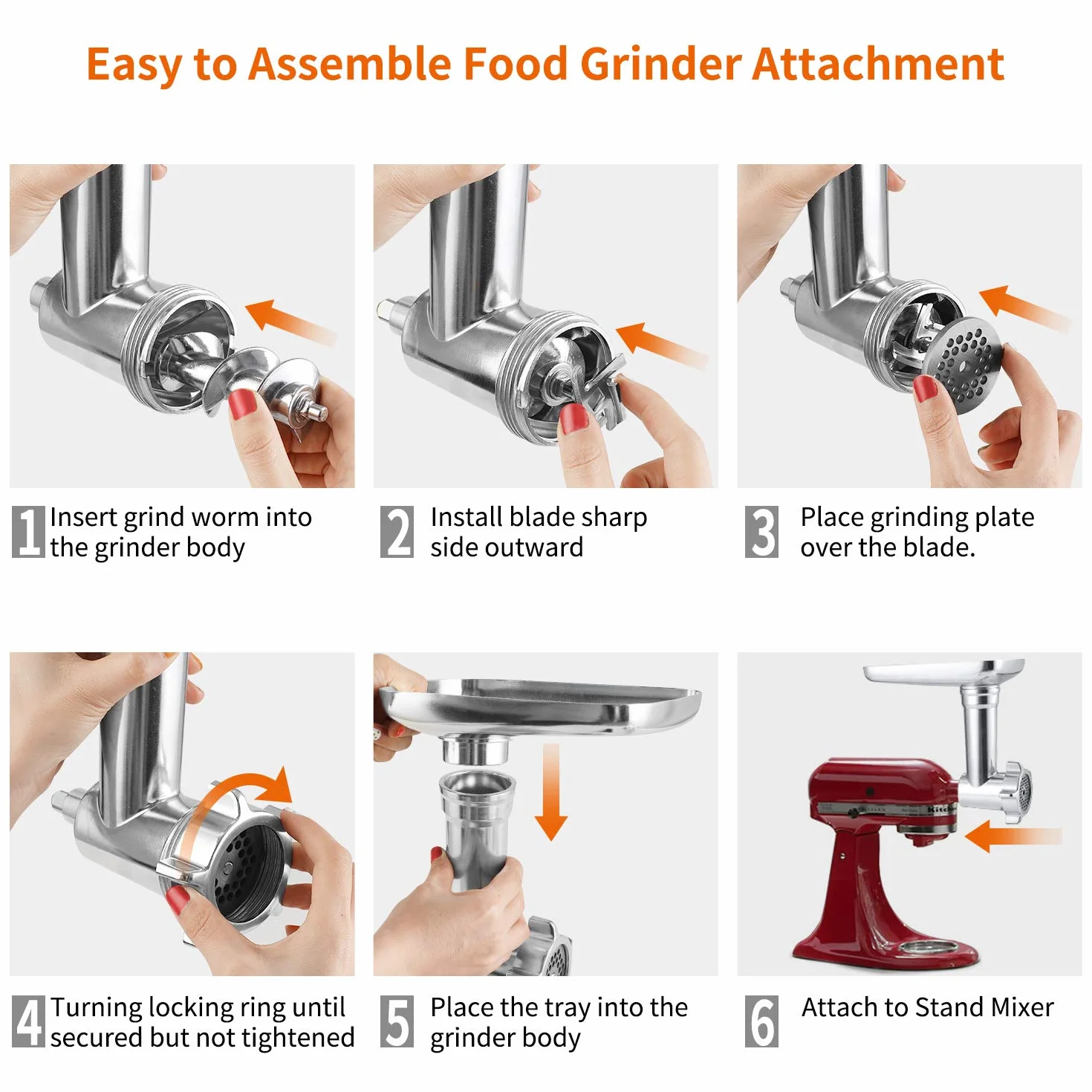 Hachoir à viande en métal avec poussoir et 3 tubes à farcir pour saucisses, extension durable compatible avec tous les modèles KitchenAid
