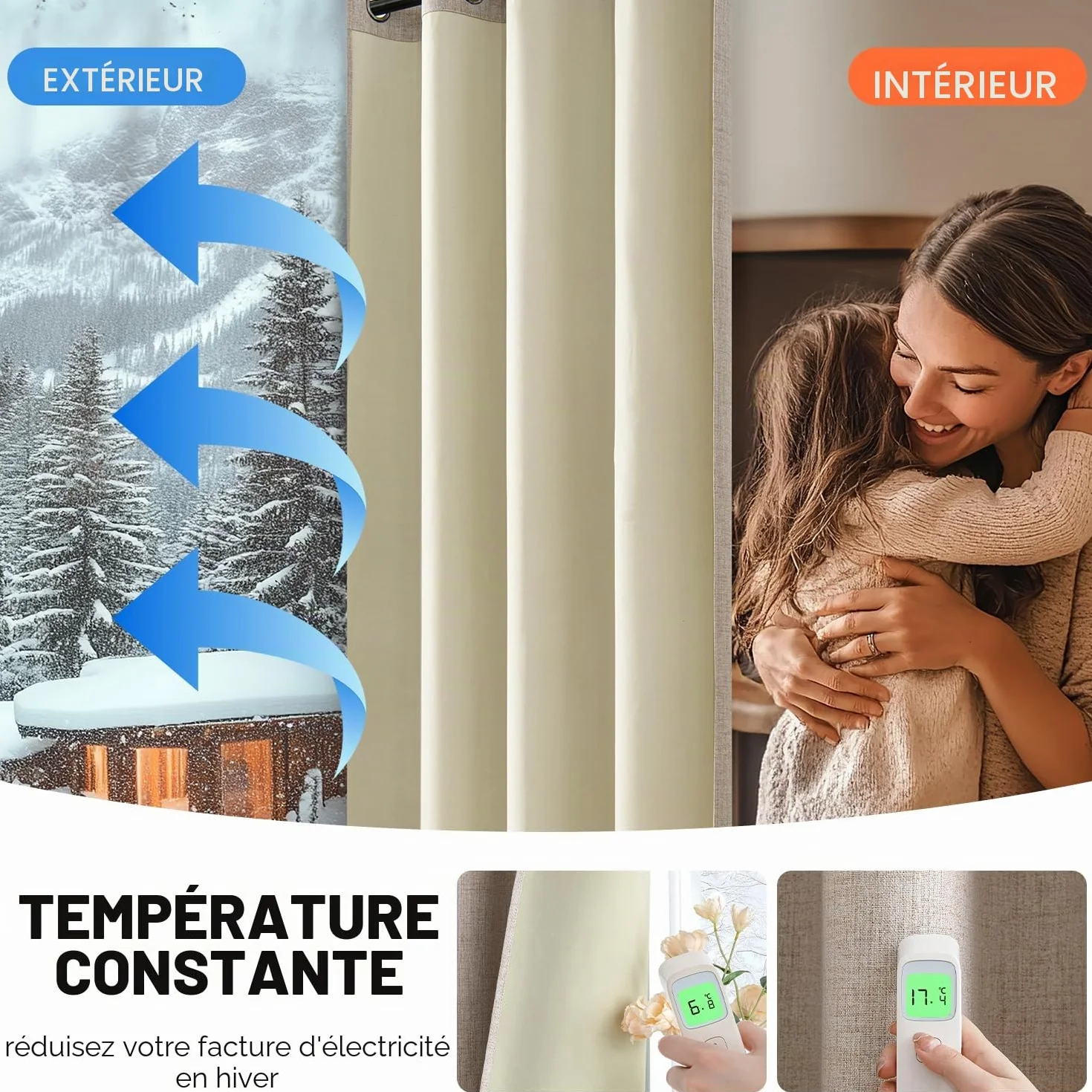 MIULEE Rideaux Opaques Thermiques avec Oeillets Lin 100% Opaques Lot de 2, 140 x 225 cm Beige