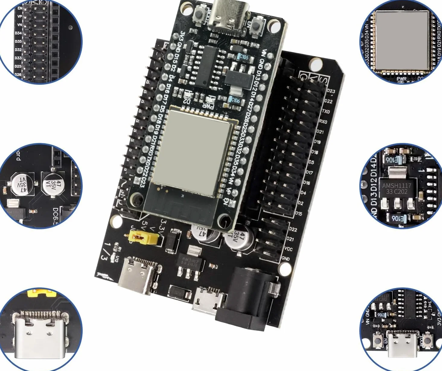 Binghe ESP-32-WROOM-32 Carte de développement CH340 Type C WiFi Bluetooth 2,4 GHz Compatible Arduino 2 pièces