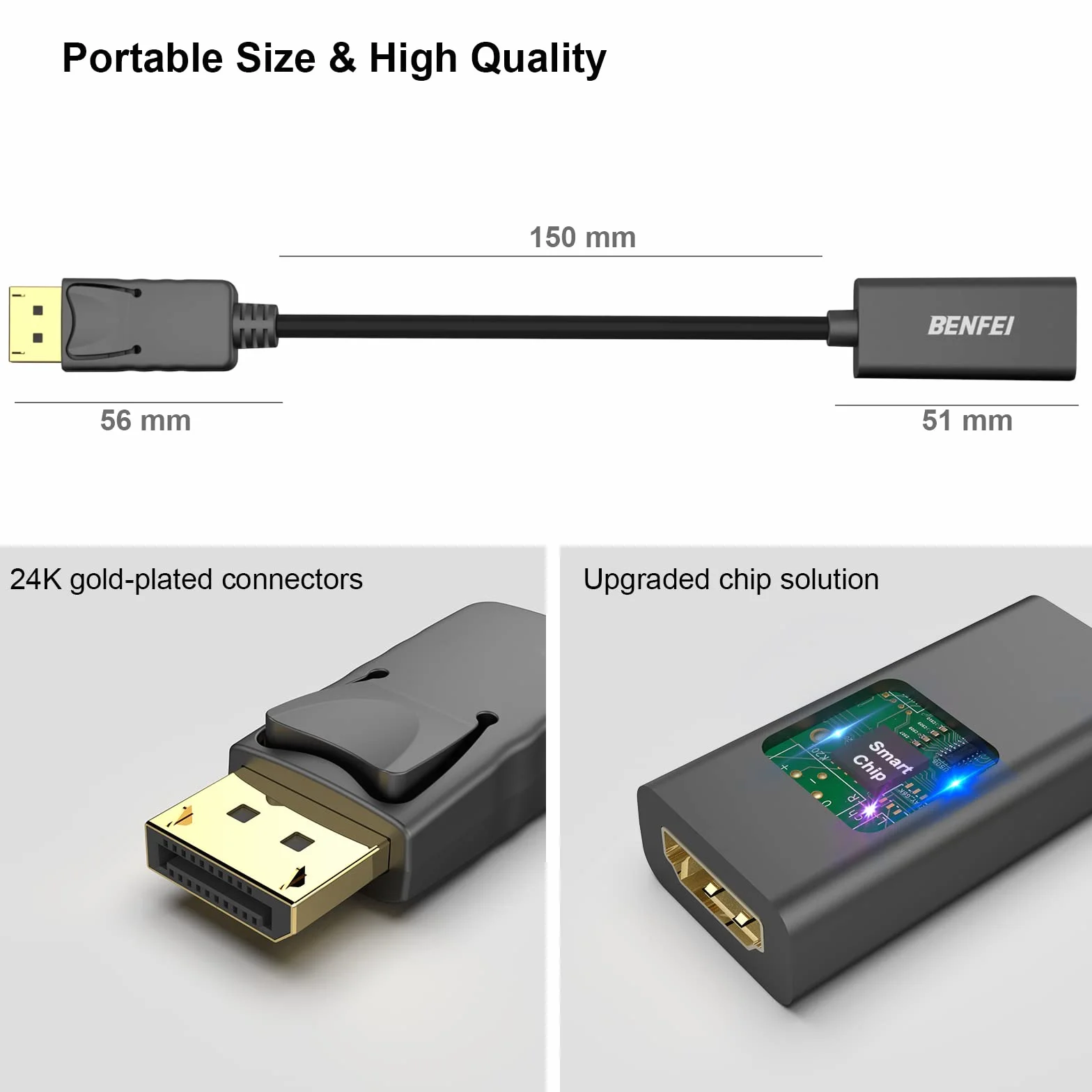 Benfei Displayport Hdmi 000095black Adapter, Czarny, 15 cm