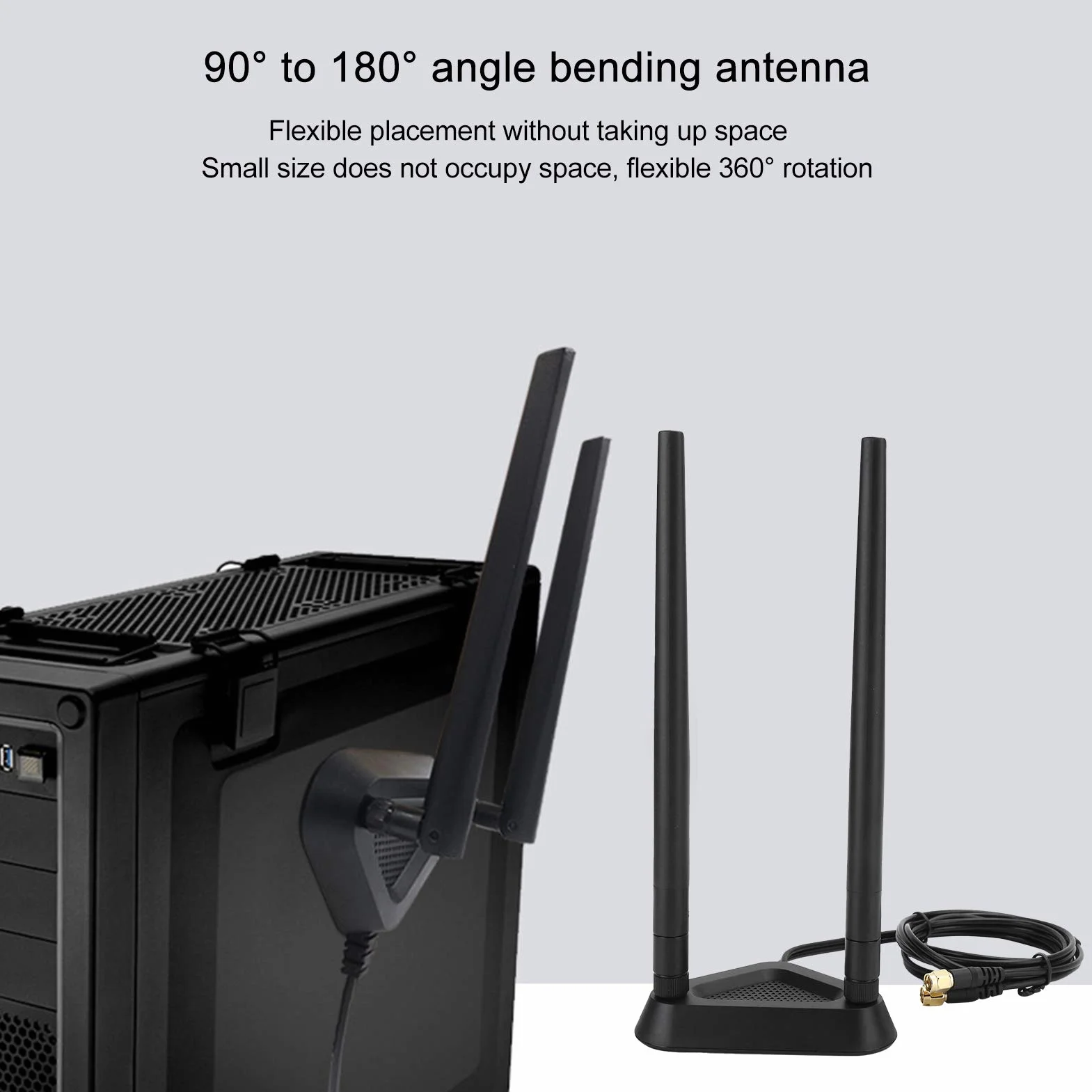 ASHATA Antena WiFi z podstawą magnetyczną, adapter magnetyczny dBi RP-SMA, 1,1 m, przedłużacz do routera Wi-Fi, karty bezprzewodowej