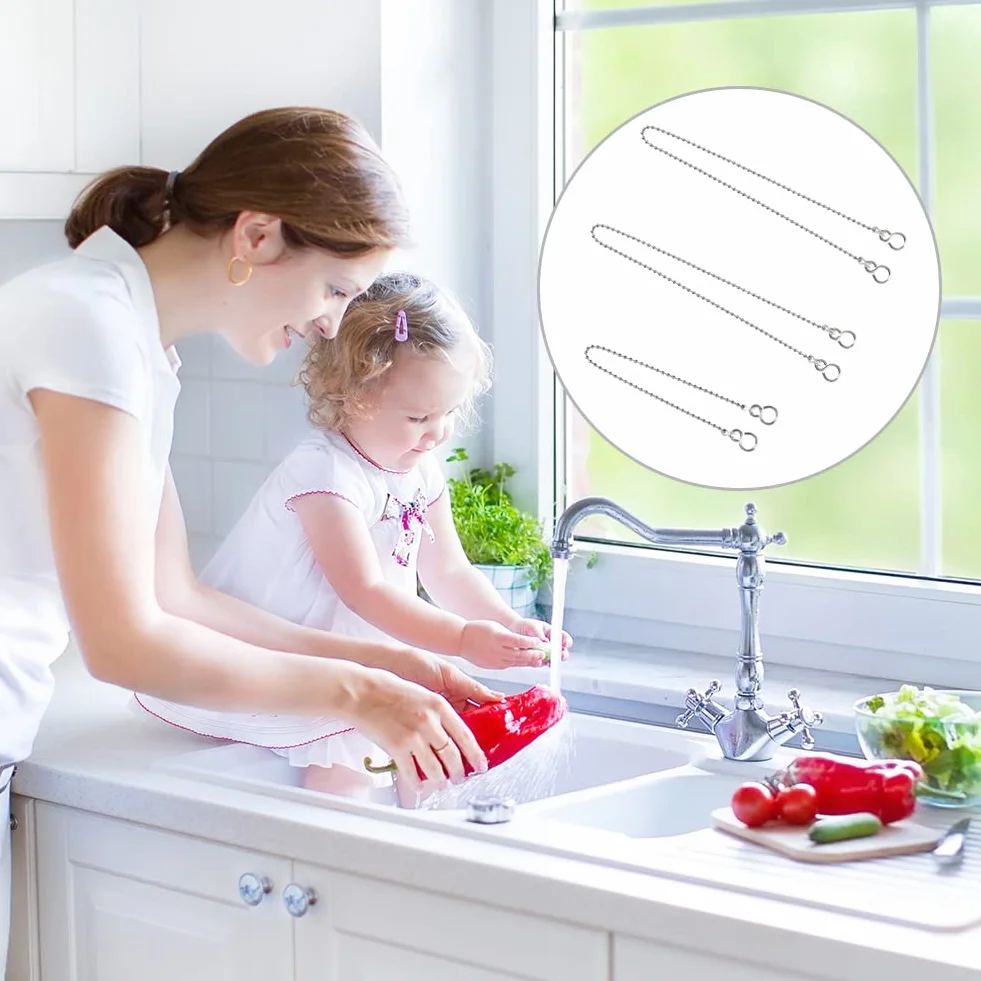Chaîne Bouchon Évier Baignoire Acier Inoxydable 35cm 65cm 3 Pièces Accessoires Cuisine Salle de Bain