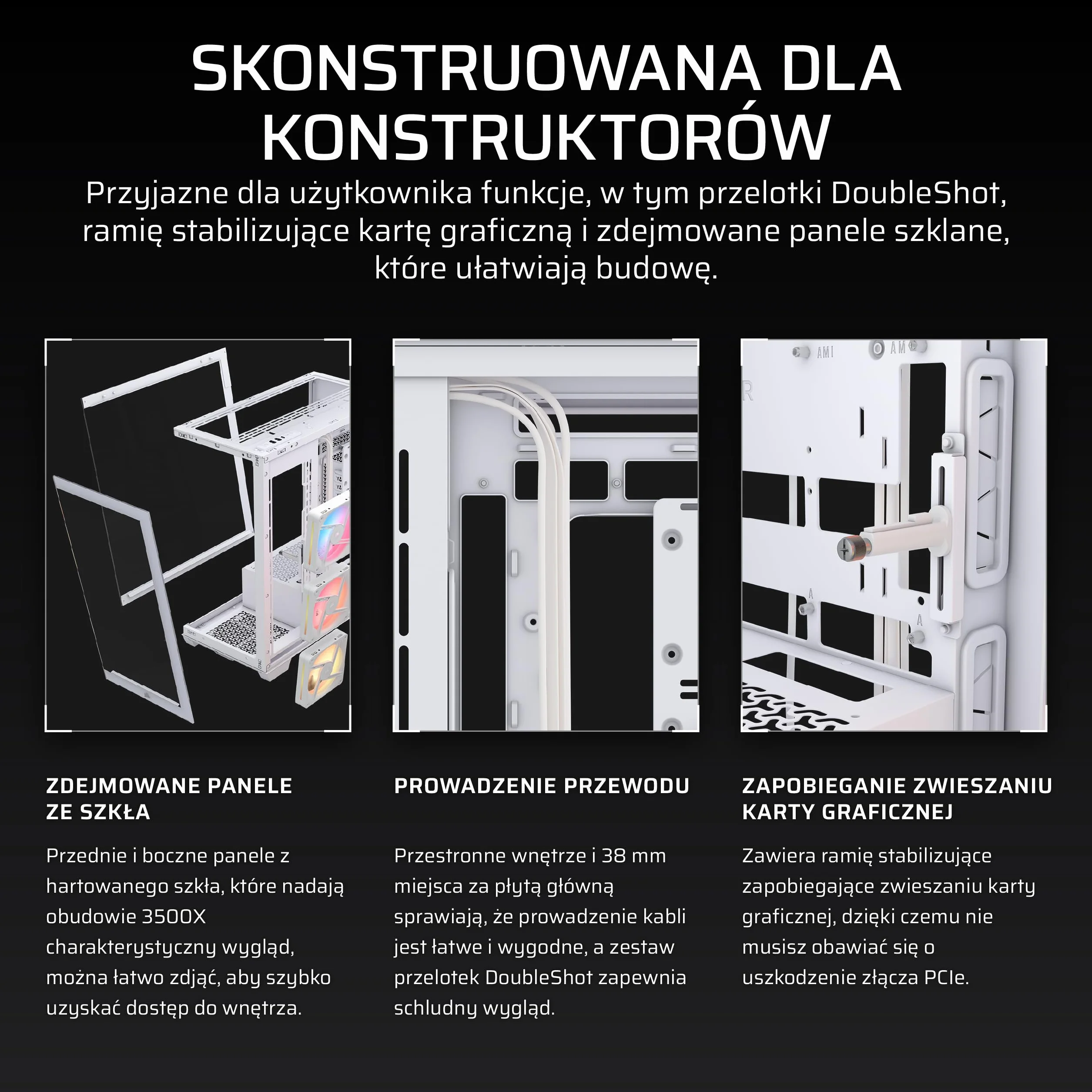 CORSAIR 3500X LX-R RGB iCUE LINK Obudowa PC Mid-Tower - 3 x wstępnie zainstalowane wentylatory LX120-R RGB, zawiera koncentrator systemu iCUE LINK, ramię zapobiegające zwisaniu GPU, pasuje do