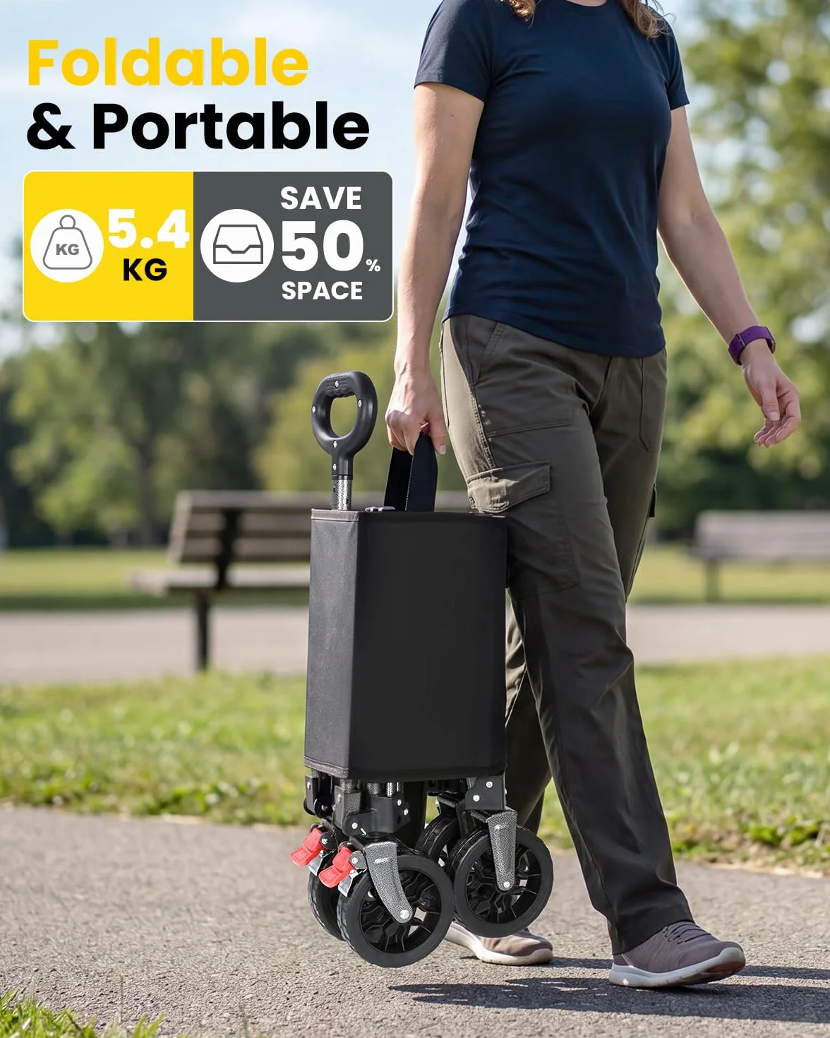 Chariot de Courses Pliable 70L 80kg Yeaupe Pro avec Fermeture Éclair et Poignée Réglable