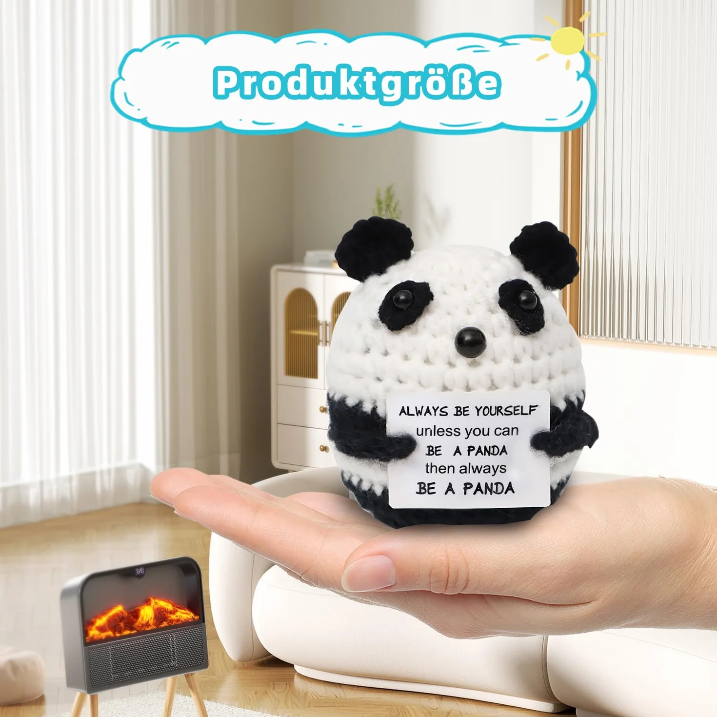 Poupée tricotée à la main en laine Mini Panda, cadeau positif avec carte inspirante pour femme