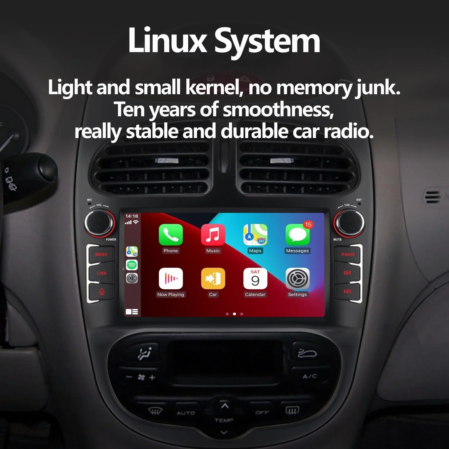 Radio samochodowe do Peugeot 206 206cc Citroen C2 (2002-2010) Carplay Android bezprzewodowy ekran dotykowy FM/AM/RDS Bluetooth/sterowanie na kierownicy