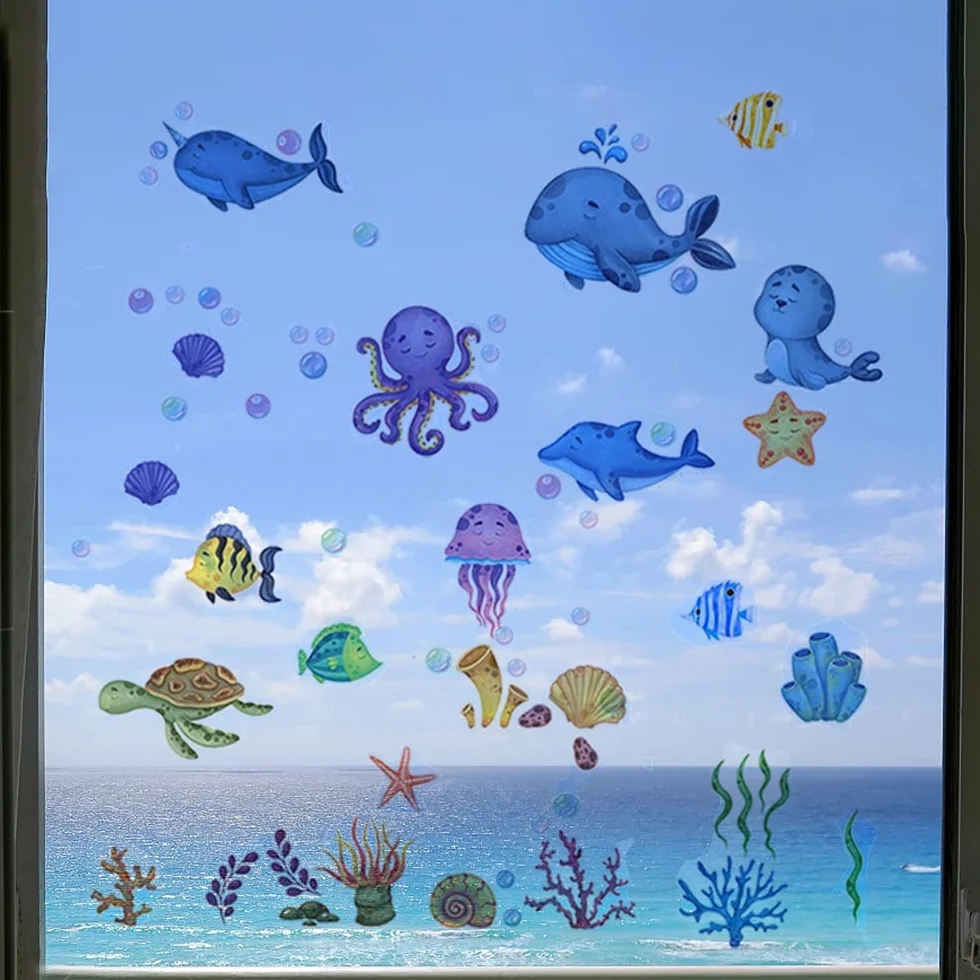 Stickers Muraux Sous la Mer Poisson Tropical pour Salle de Bain Enfant Chambre Bébé Salon