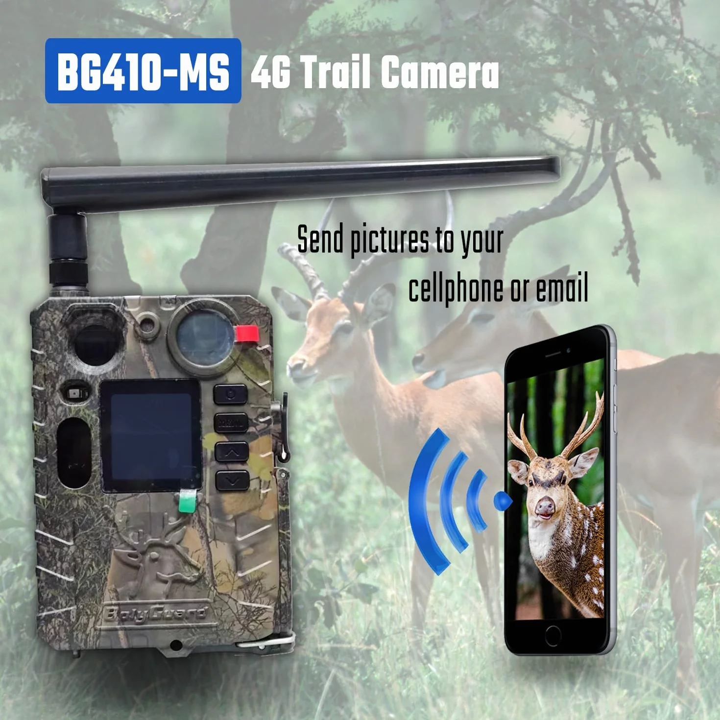 BolyGuard Kamera myśliwska 37MP 4K HD GSM Polowanie 4G 100ft Fotografia IP66 Noktowizor (BG410-MS)