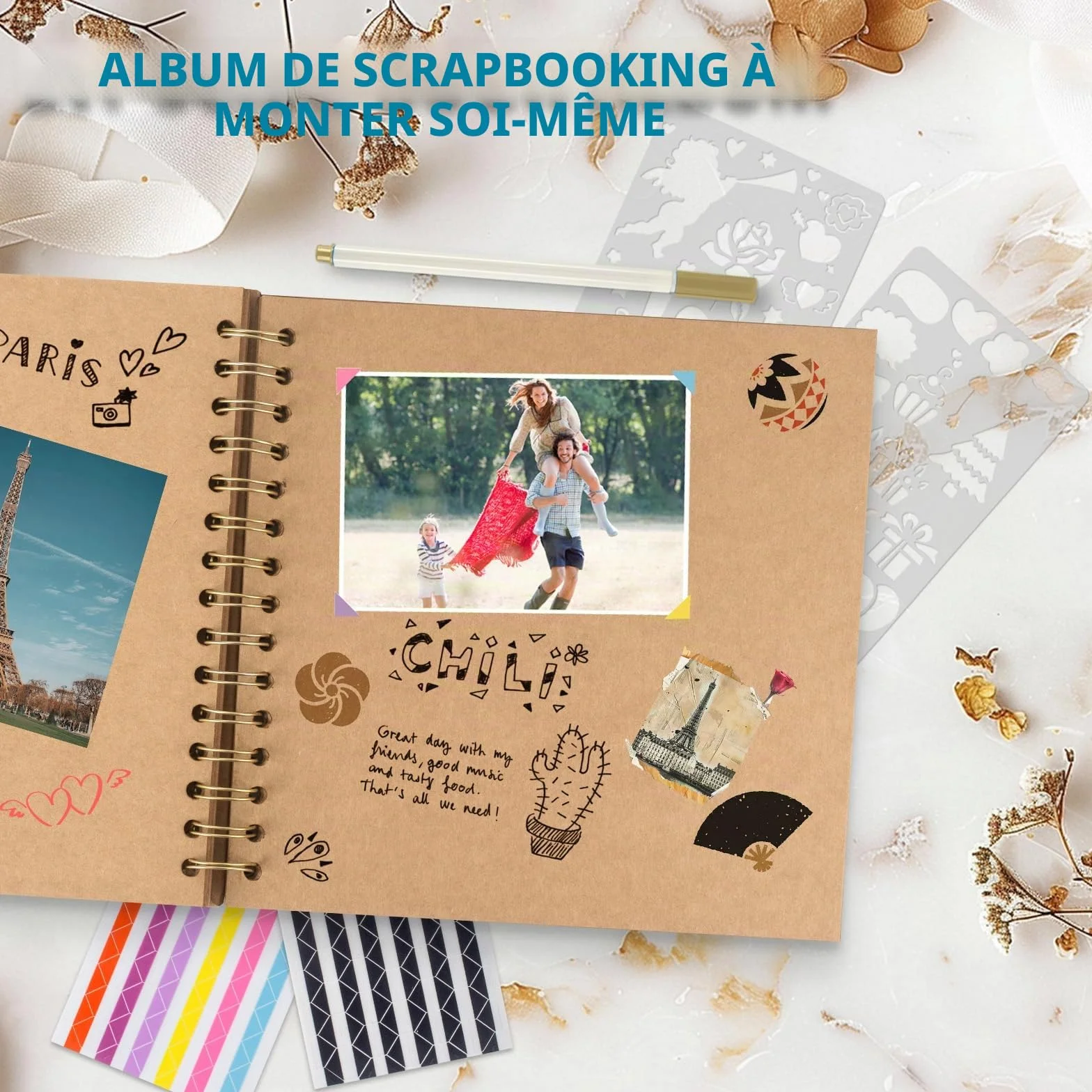 Album Photo Scrapbooking 21x21cm Fait à La Main Spirale 40 Pages Fenêtre, Livre d'Or Voyage Mariage Anniversaire Kaki