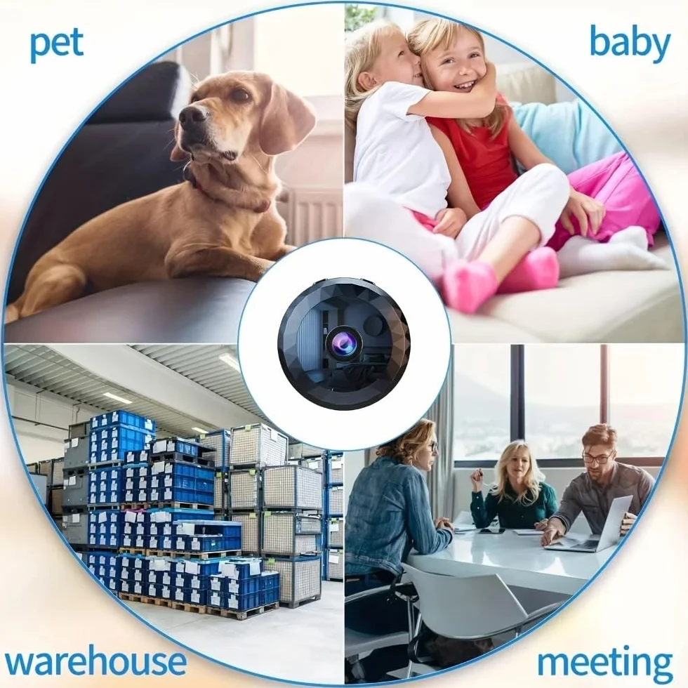 Mini kamera bezpieczeństwa WiFi, 1080p HD, bezprzewodowy nadzór wewnętrzny z noktowizorem, wykrywanie ruchu, sterowanie aplikacją mobilną, czarna (1, tylko kamera)
