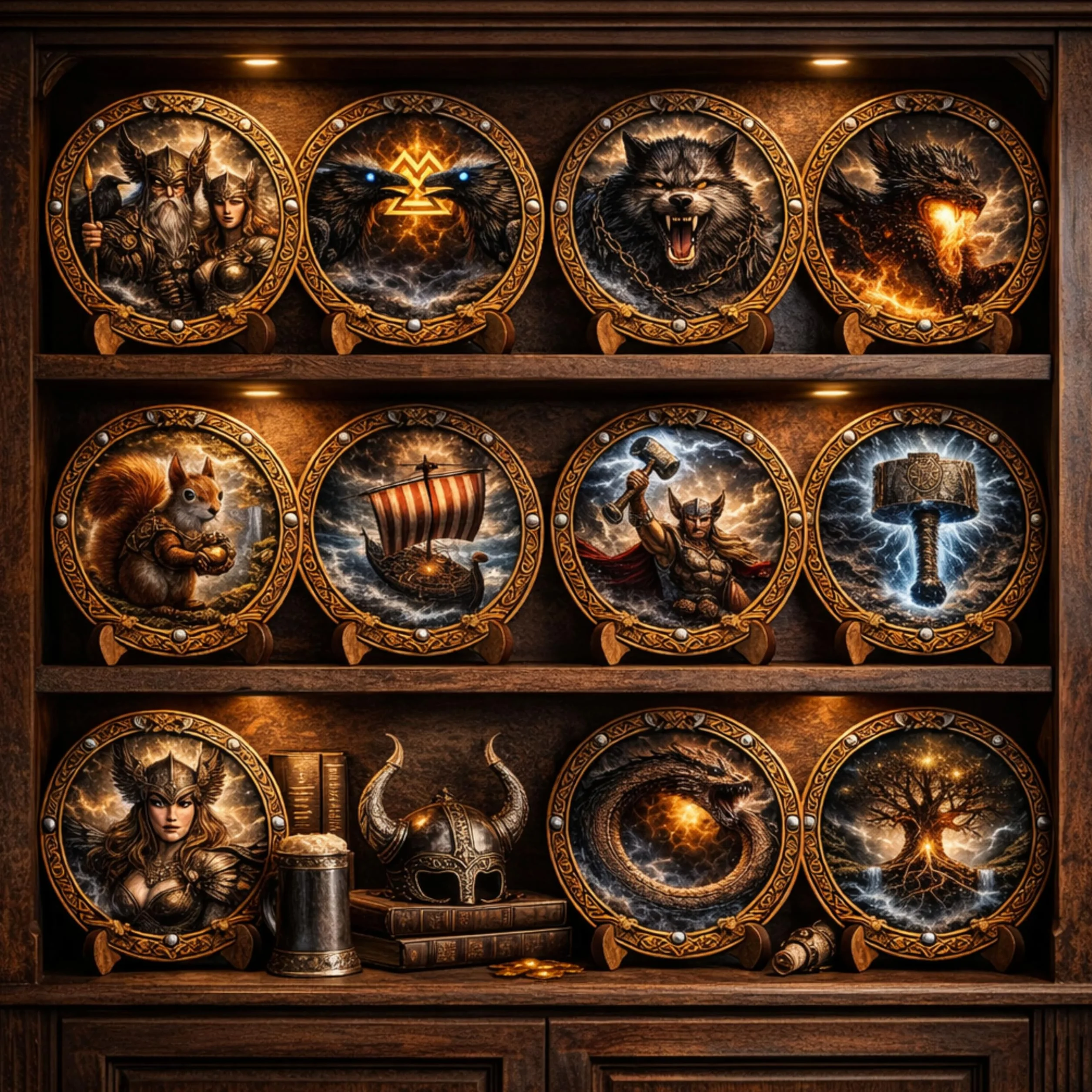 Viking Tableau mural rond Ø 30 cm Corbeaux Valknut Mythologie nordique DARO Design