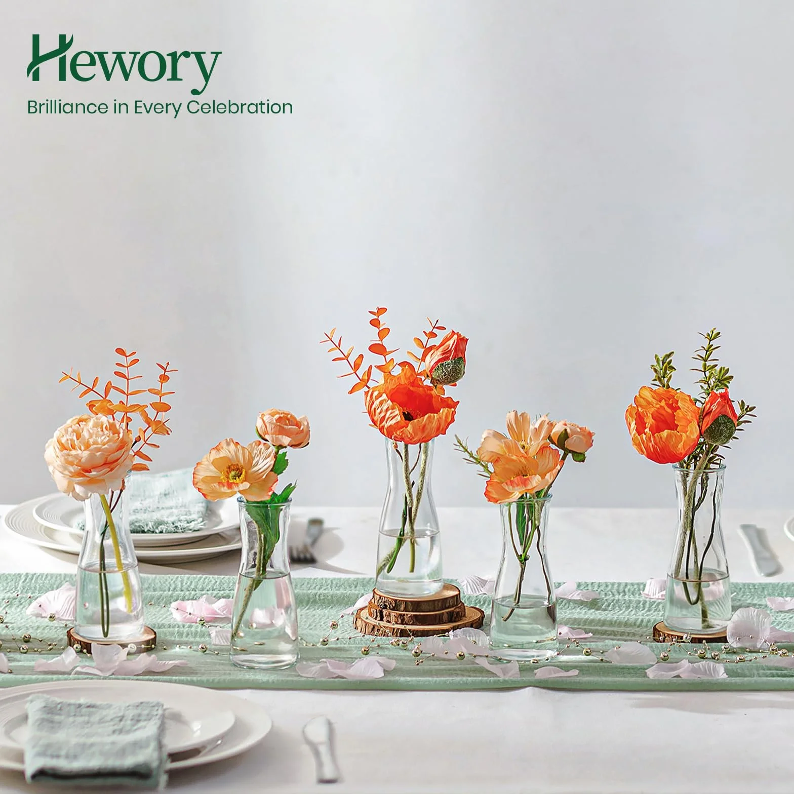 Hewory Petites Vases pour Décoration de Table de Mariage : Lot de 12 Vases en Verre Petites Vases de Table pour Décoration de Mariage - Vase à Fleurs en Verre Moderne Petites Vases en Verre Fines pour