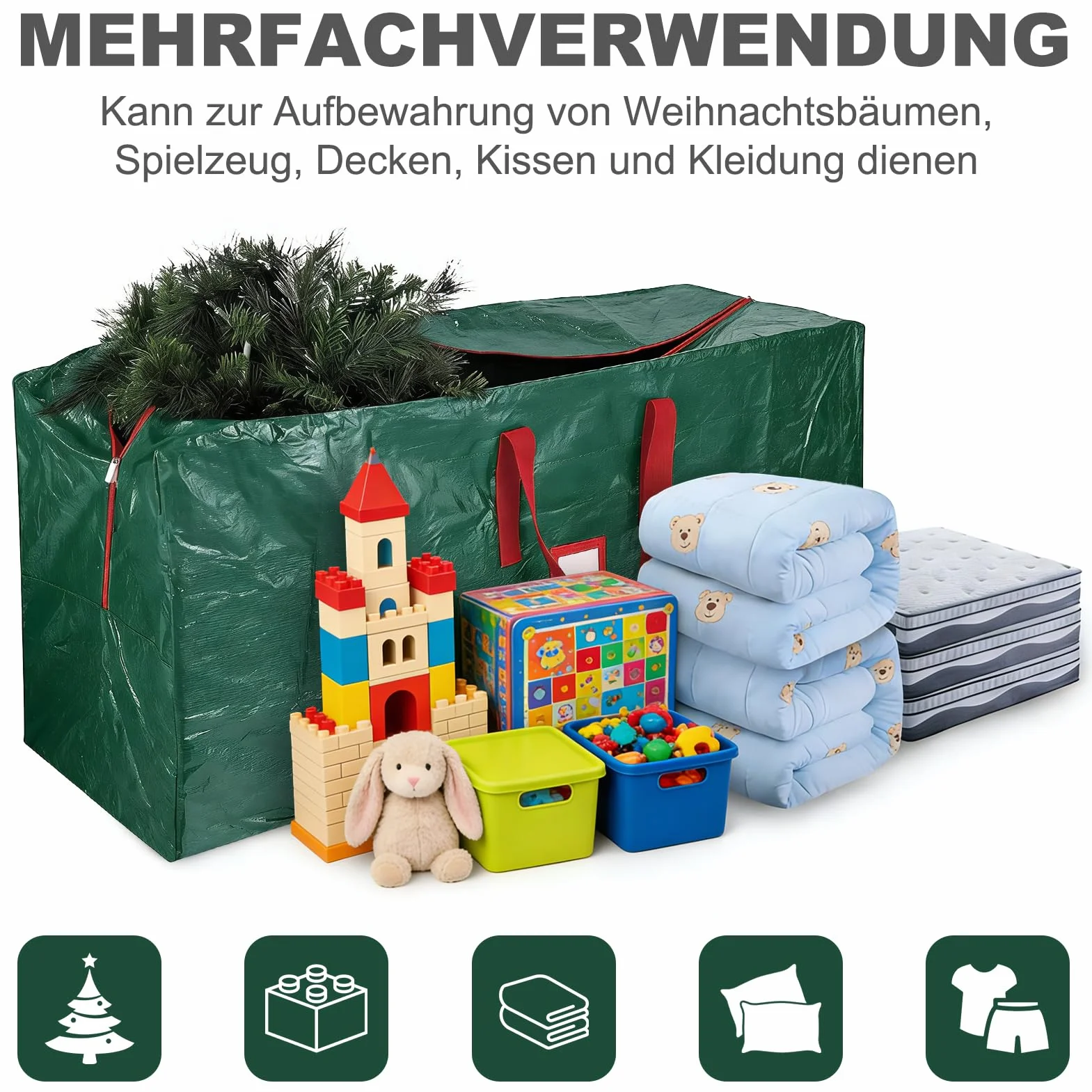 Sac de rangement pour sapin de Noël 220 cm, Oxford 600D imperméable, poignées renforcées fermeture éclair