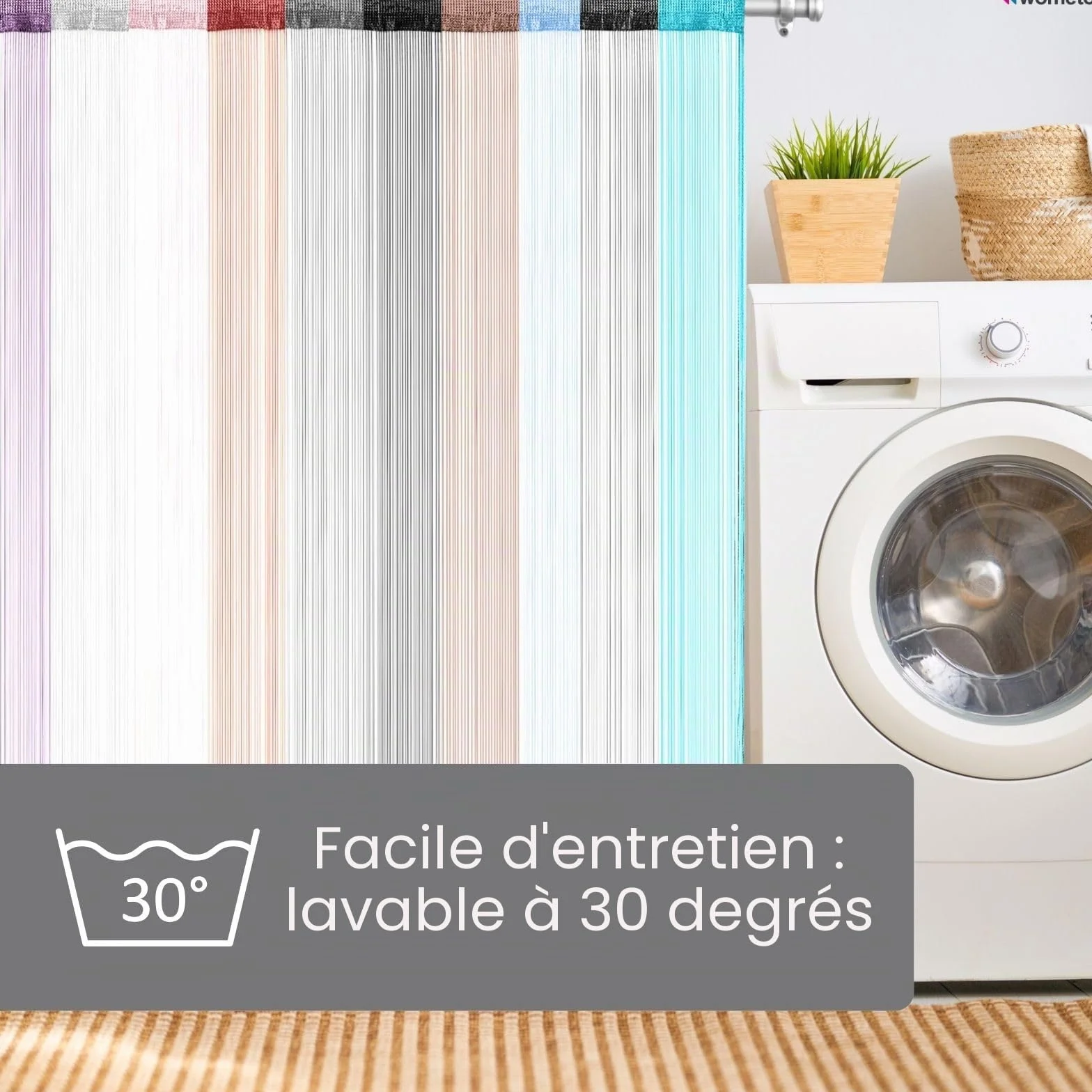 Rideau à Fils 90x245 cm Noir oekoTex Raccourcissable Lavable