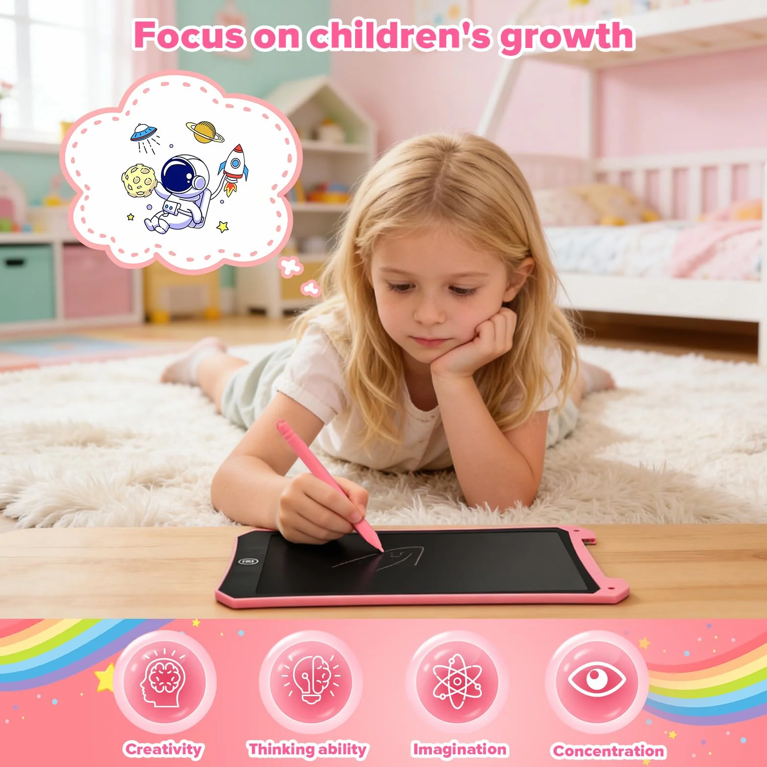 PINKCAT Ardoise Effacable Magique 8,5 Pouces Tablette Ecriture LCD Jouet Enfant Fille Cadeau Paques 2-8 Ans